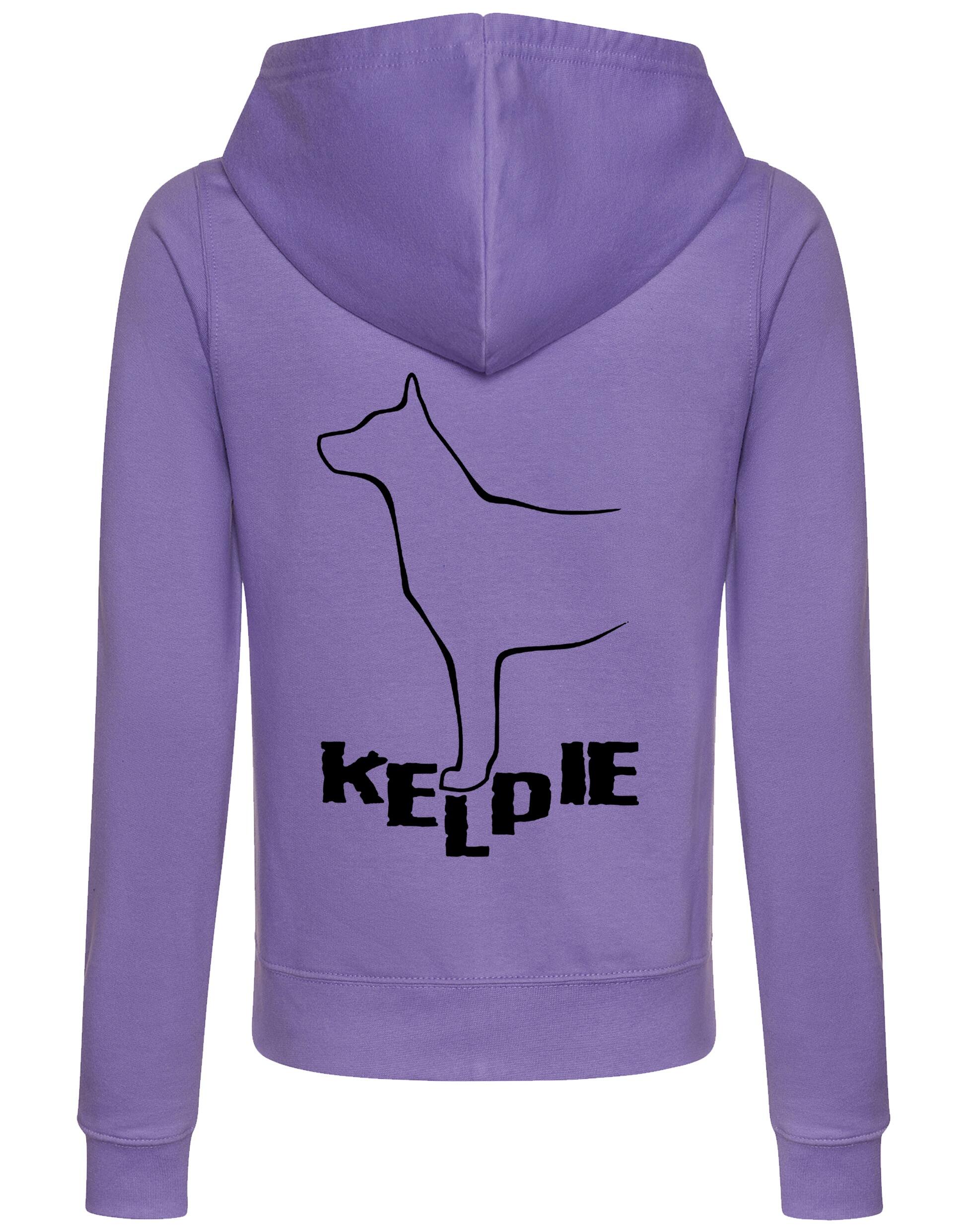 Kelpi Women’s Zipped Hoodie with exclusive breed-inspired artwork, breathable fabric, and practical features for stylish comfort.