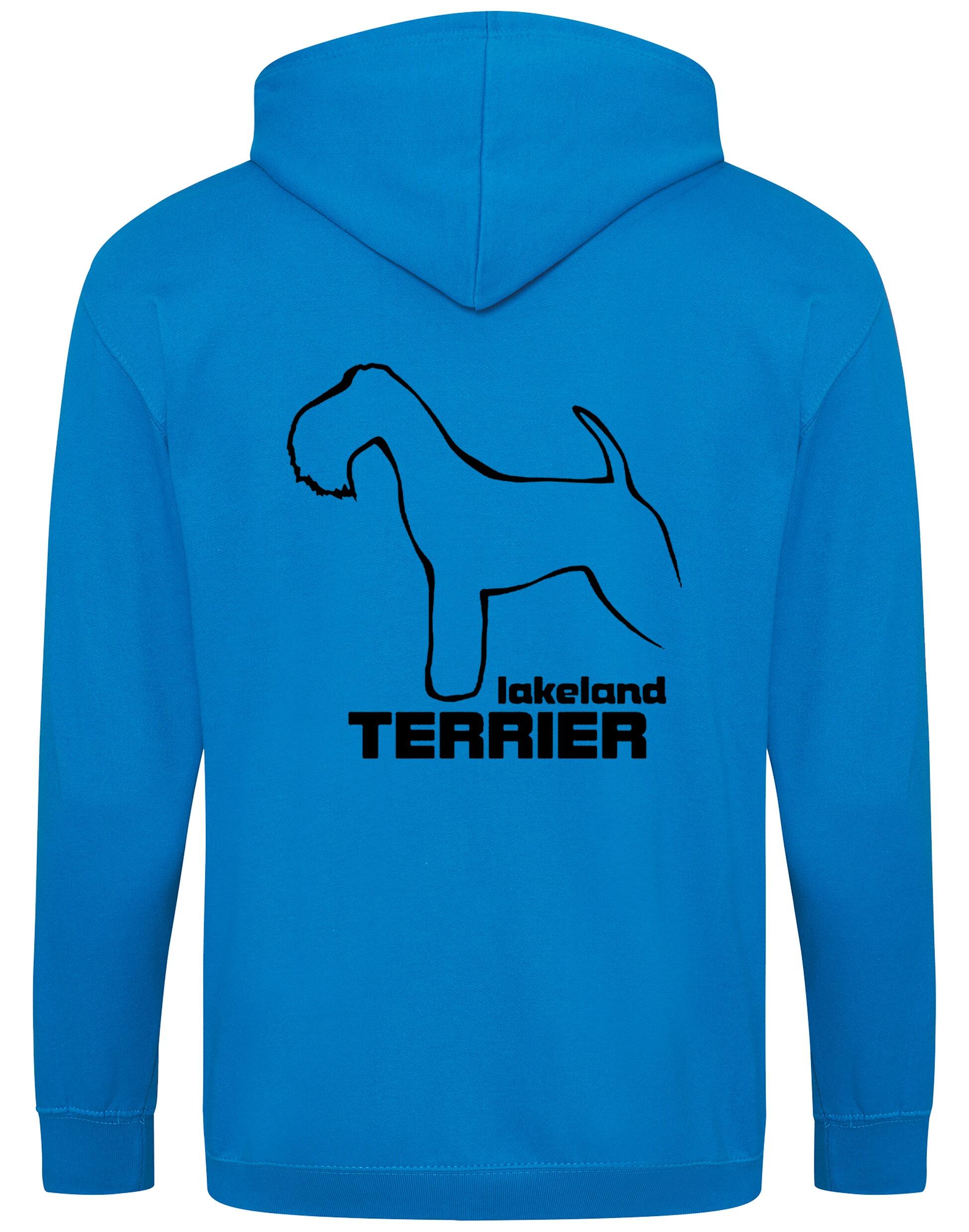 Stylish Lakeland Terrier zipped hoodie with exclusive breed artwork and personalisation options.