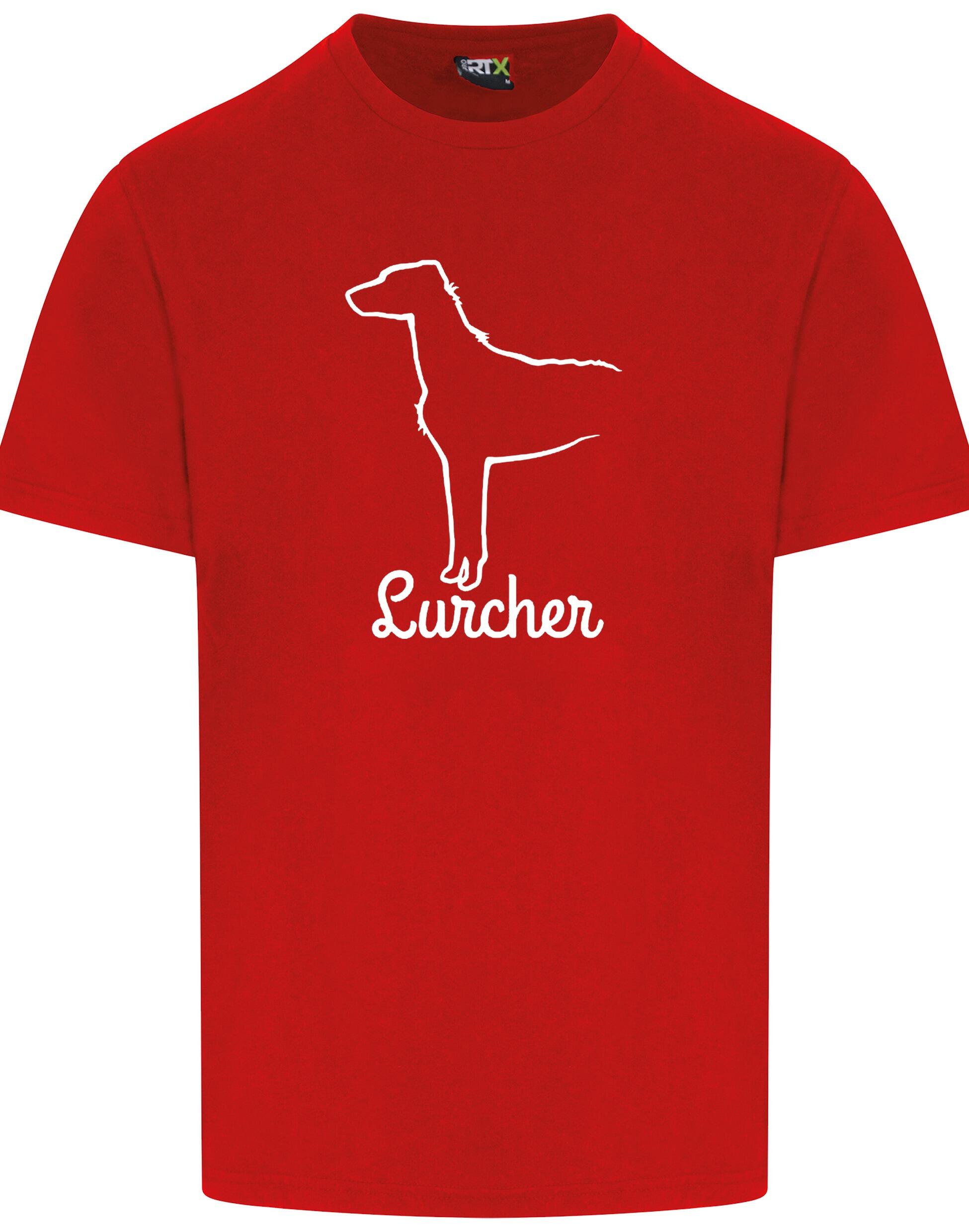 Lurcher Unisex Roundneck T-shirt with exclusive breed artwork and soft cotton fabric.