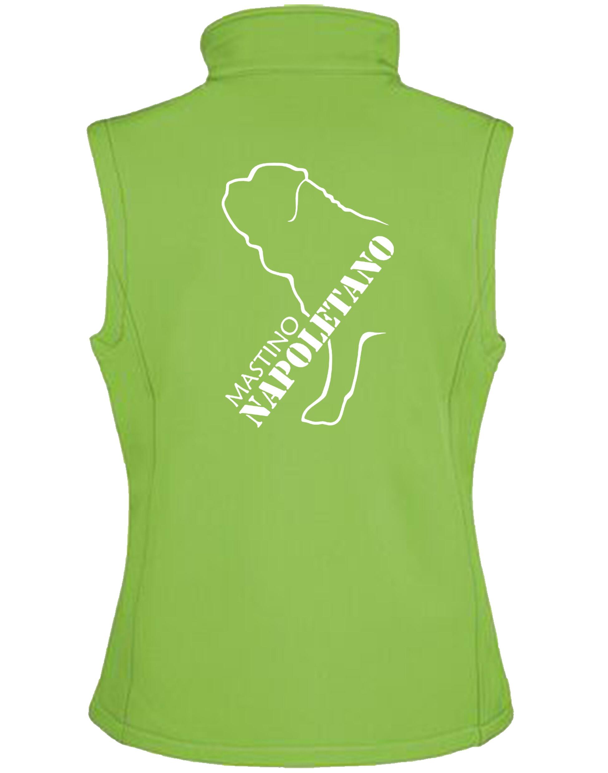 Mastino Napoletano Women’s Softshell Gilet featuring exclusive breed artwork, personalisation options, and lightweight, water-resistant fabric for stylish comfort.