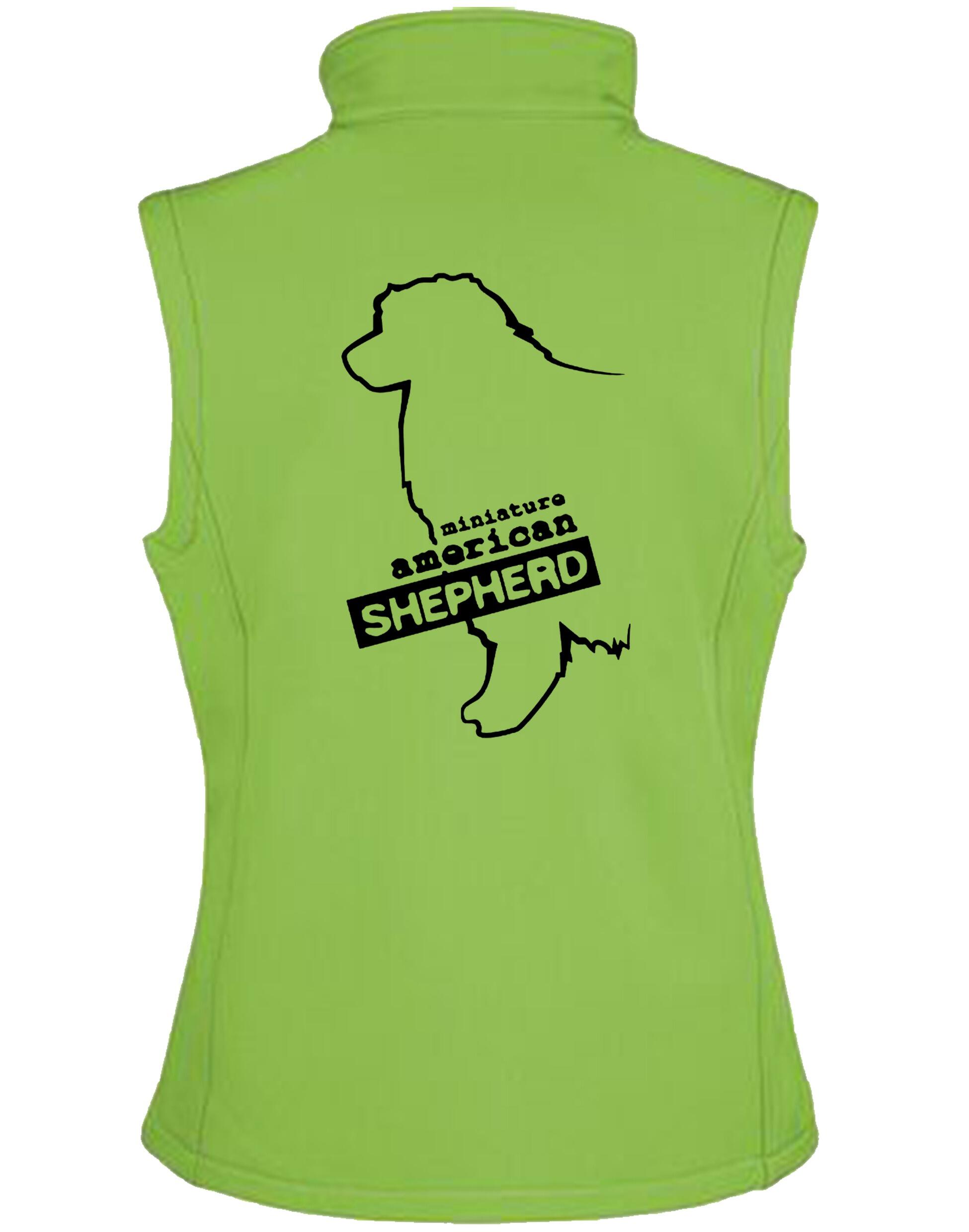 Miniature American Shepherd Softshell Jacket with fleece lining, water-resistant fabric, and exclusive breed artwork for stylish outdoor wear.
