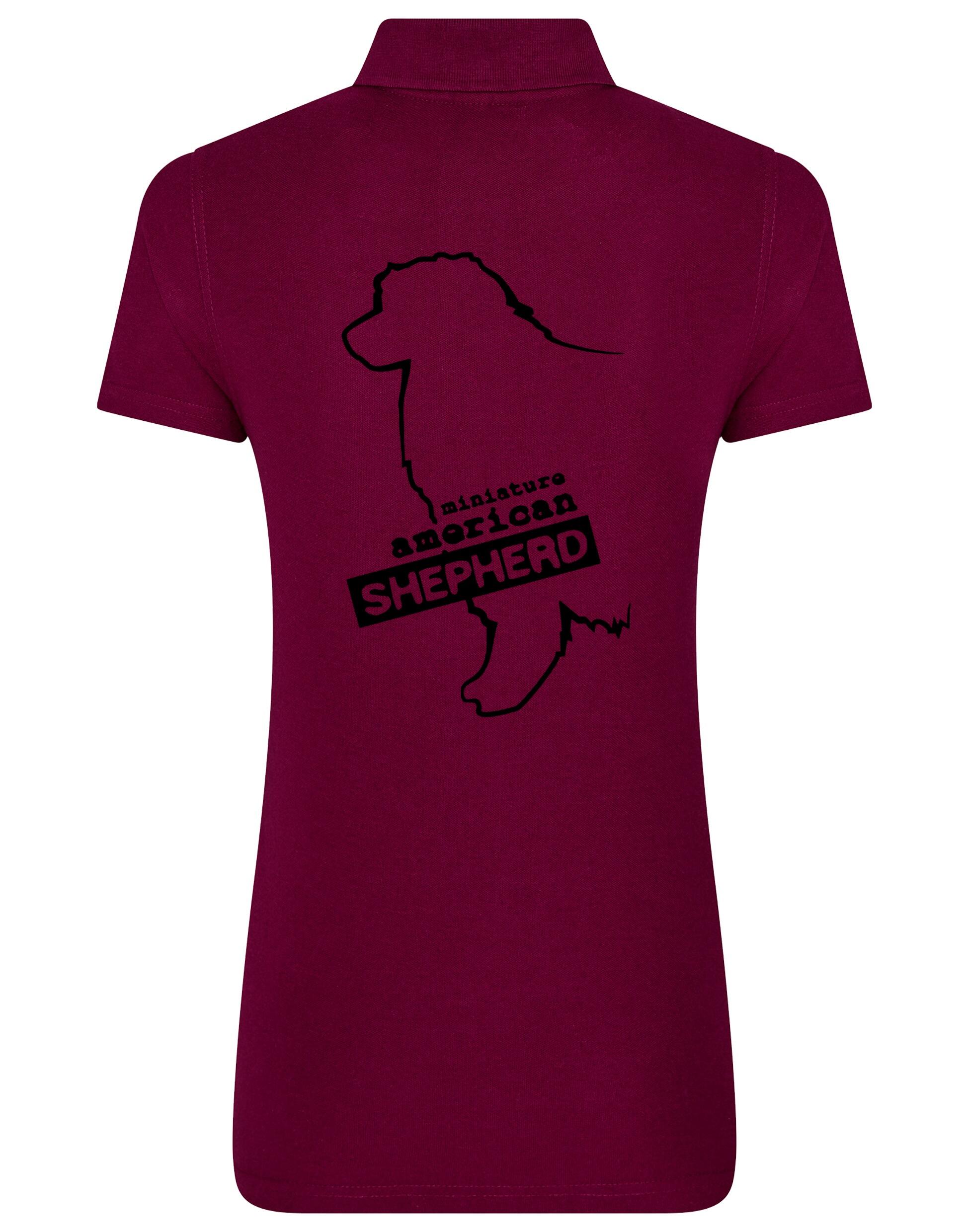 Miniature American Shepherd Women’s Cotton Polo featuring exclusive breed artwork, soft breathable fabric, and a flattering feminine fit.