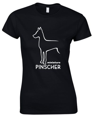 Miniature Pinscher Female Roundneck T-shirt with exclusive breed design, soft breathable cotton, and a flattering feminine fit.