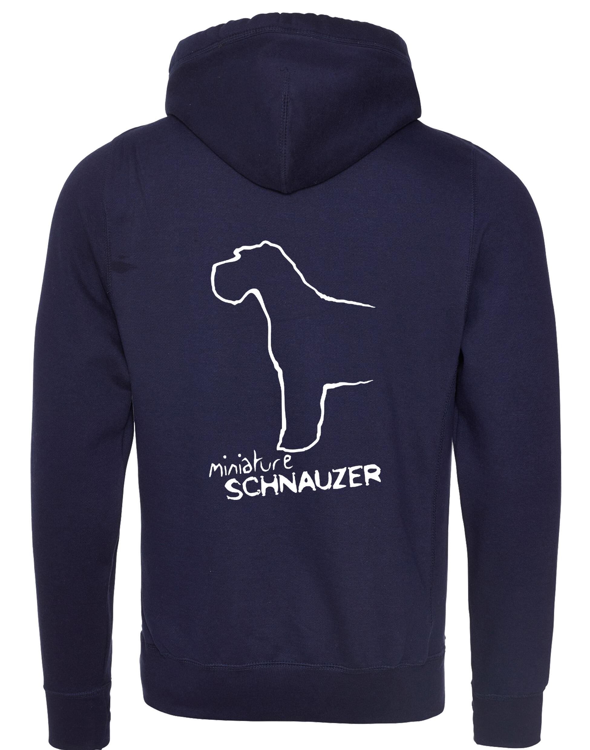Miniature Schnauzer Crossneck Pullover Hoodie with exclusive breed artwork, modern design, and cosy fleece lining for dog lovers.