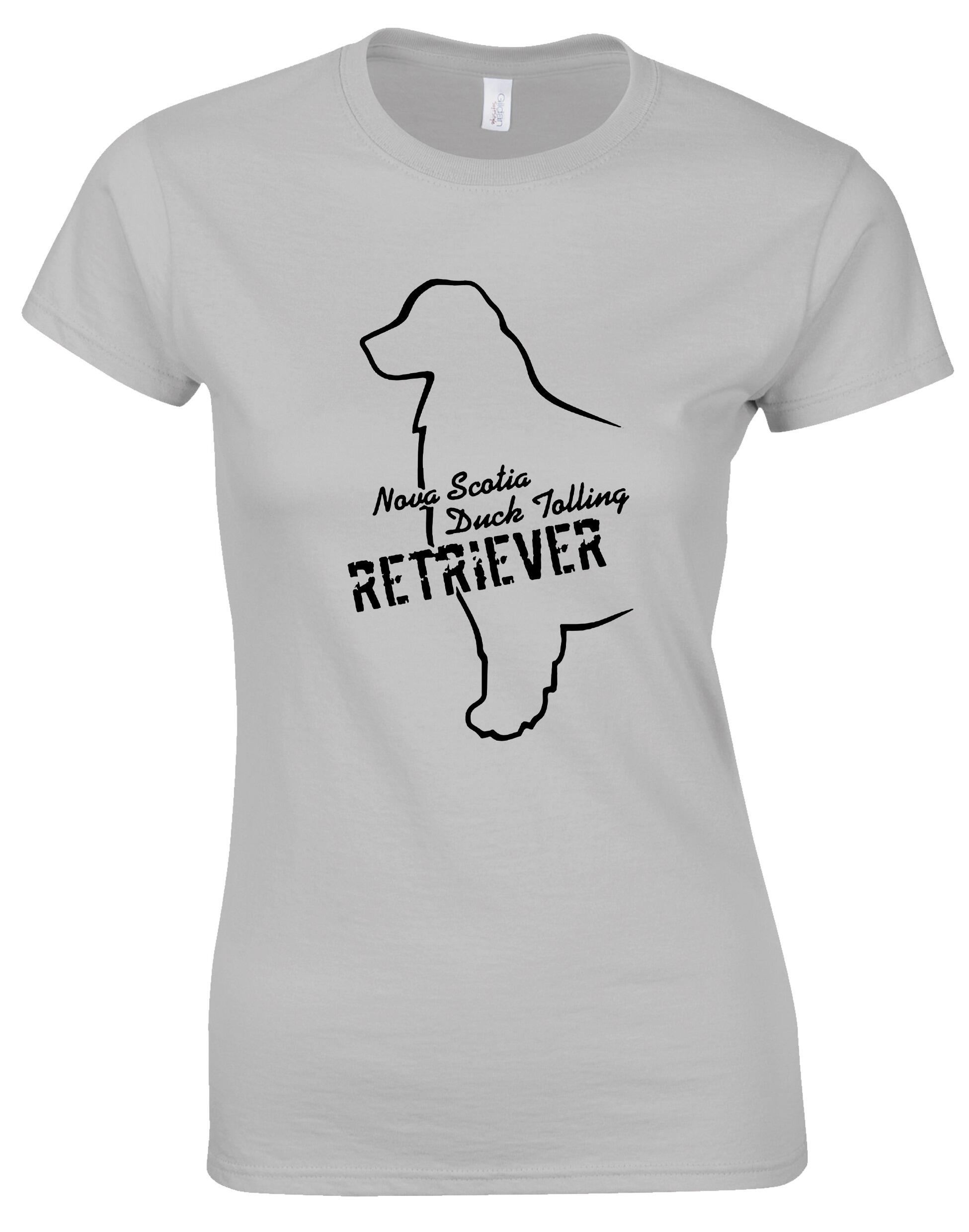 Nova Scotia Duck Tolling Retriever female roundneck T-shirt featuring an exclusive breed design on the front. Made from soft, breathable cotton with a flattering tailored fit, classic round neckline, and lightweight feel for all-day comfort. Perfect for Toller lovers, dog breed enthusiasts, and casual wear.