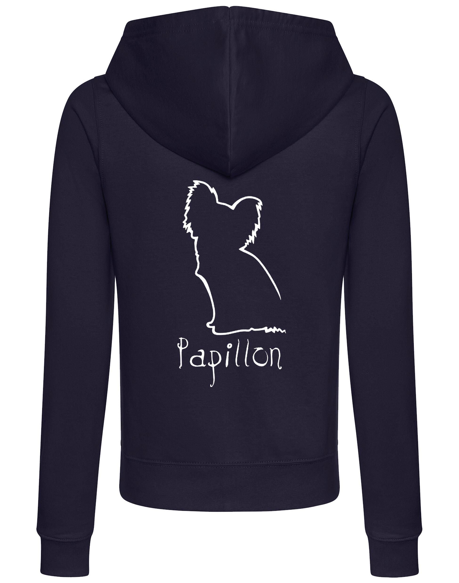 Papillon Women’s Zipped Hoodie – soft, breathable, stylish hoodie featuring an exclusive breed design. Perfect for Papillon lovers and dog owners.