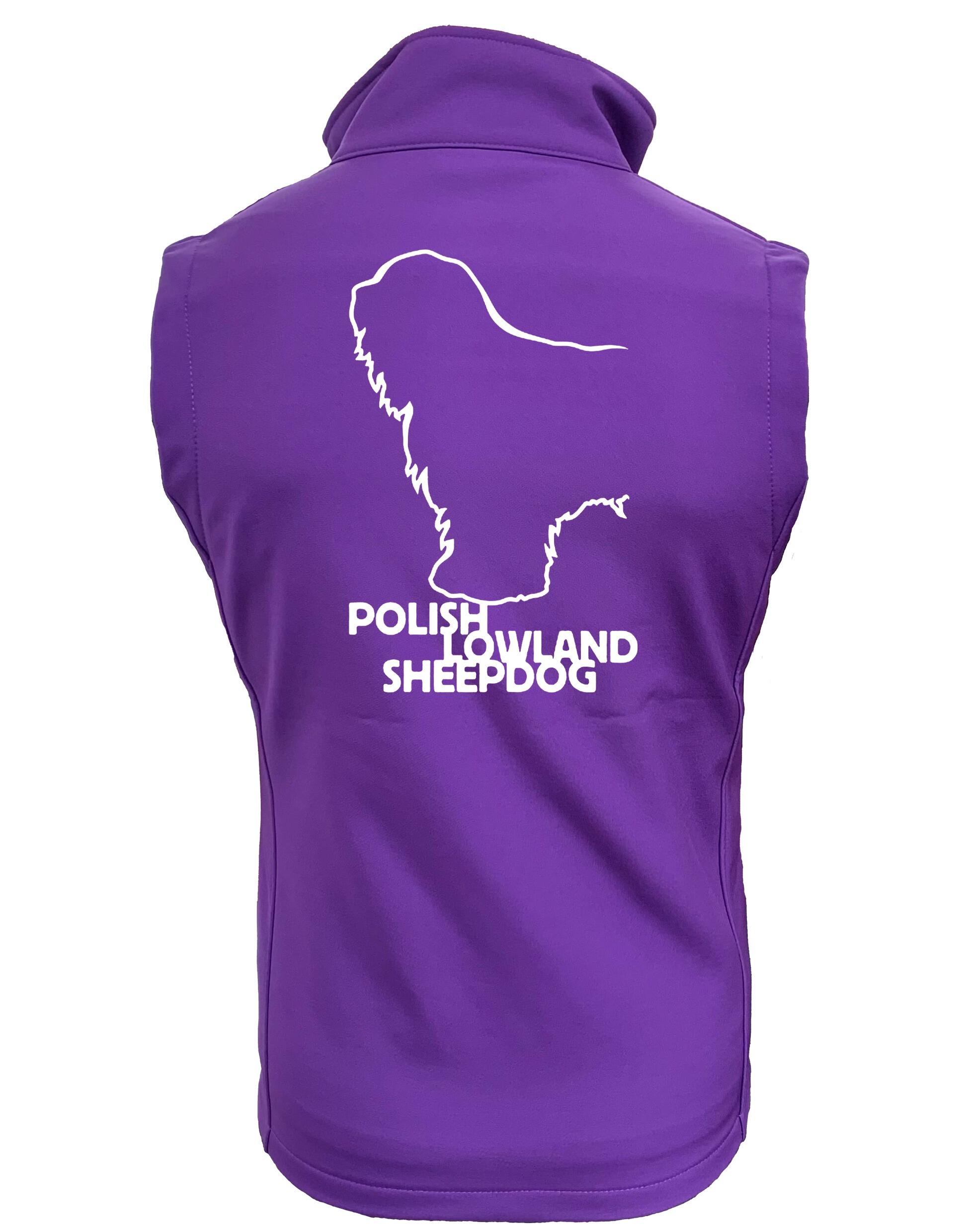 Polish Lowland Sheepdog Women’s Softshell Gilet featuring exclusive breed artwork, water-resistant fabric, and a lightweight, fleece-lined interior for stylish outdoor comfort.