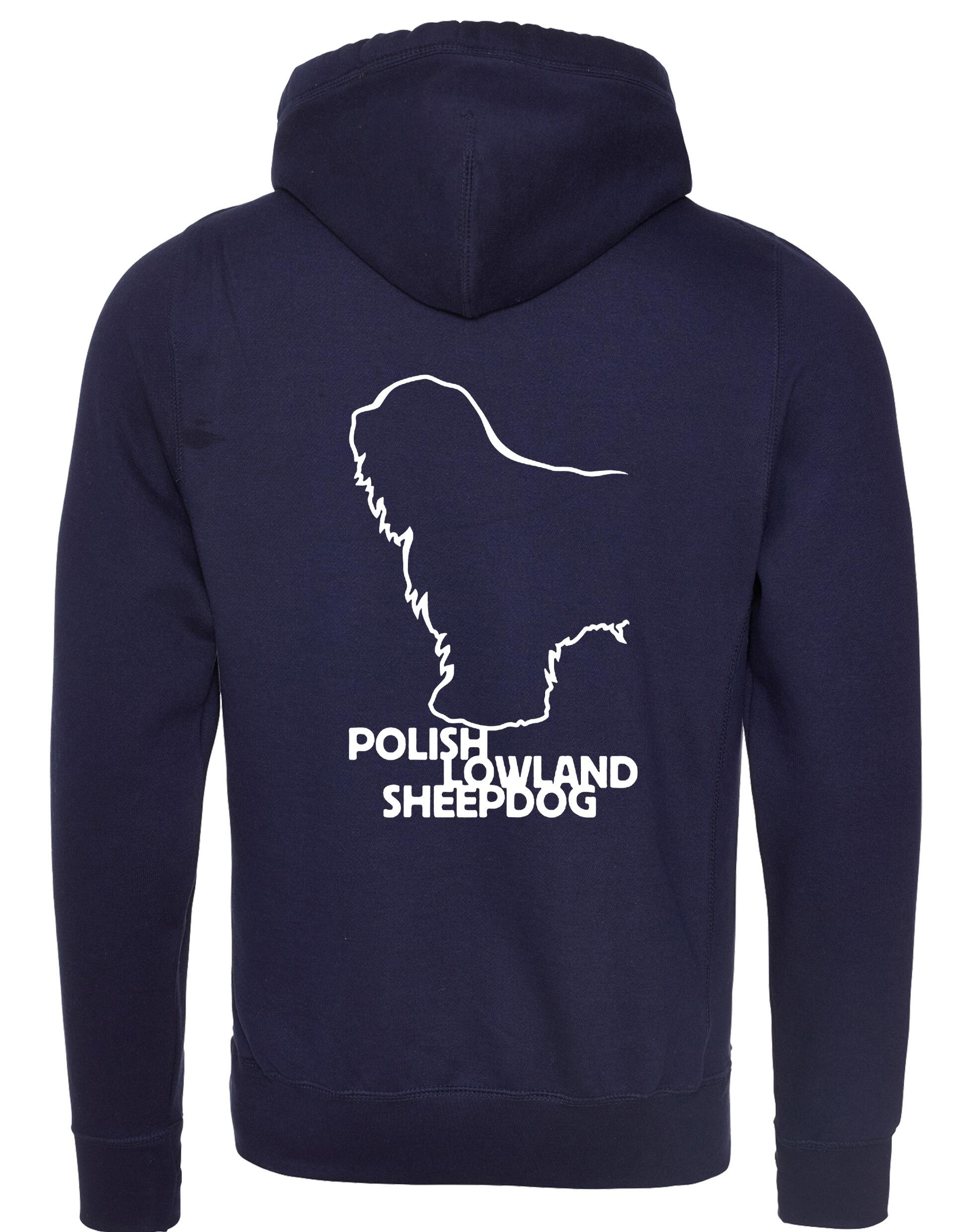 Polish Lowland Sheepdog Crossneck Pullover Hoodie featuring exclusive breed artwork, a modern crossneck design, a fleece interior, and a spacious kangaroo pocket for warmth and style.