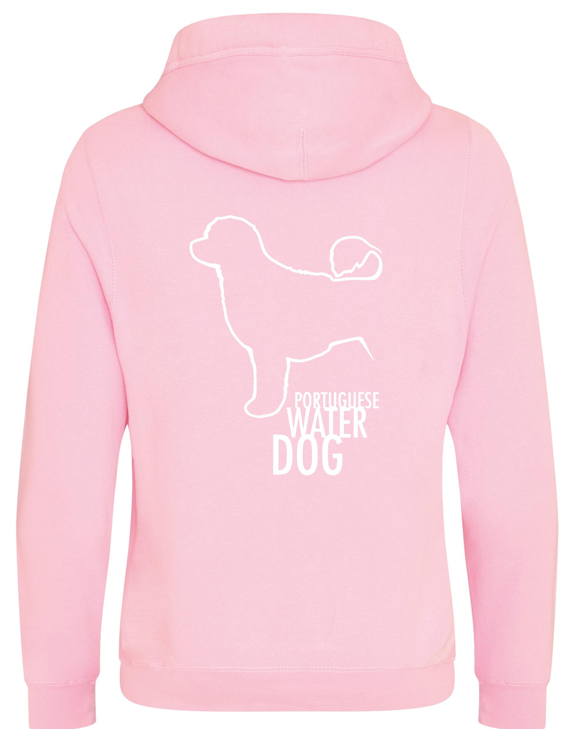 Unisex Portuguese Water Dog Crossneck Pullover Hoodie featuring exclusive breed artwork, premium heavy-blend fabric with a brushed fleece interior, a spacious kangaroo pocket, and ribbed cuffs for stylish, modern comfort.