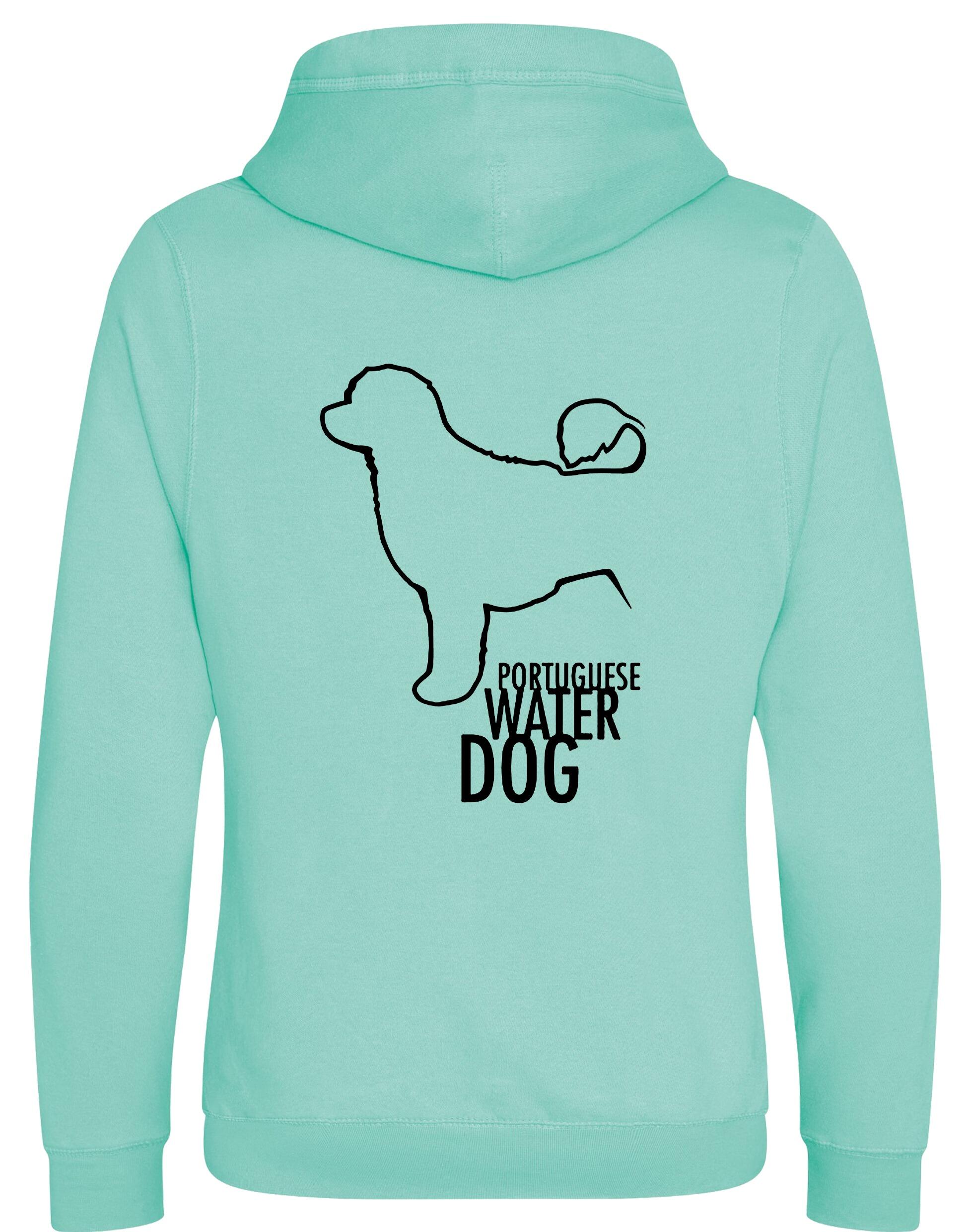 Unisex Portuguese Water Dog Crossneck Pullover Hoodie featuring exclusive breed artwork, premium heavy-blend fabric with a brushed fleece interior, a spacious kangaroo pocket, and ribbed cuffs for stylish, modern comfort.