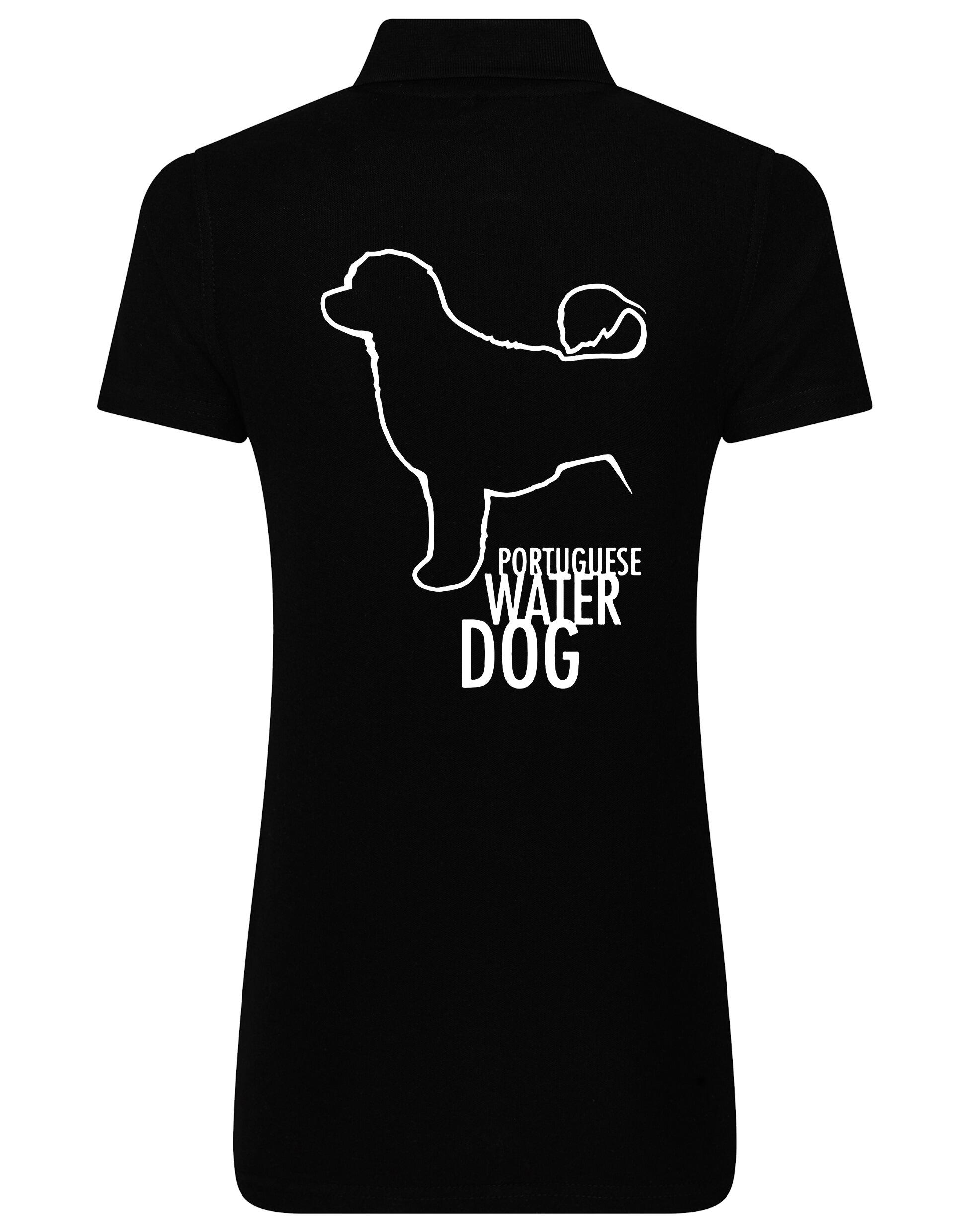 Women's Portuguese Water Dog Cotton Polo featuring exclusive breed artwork on the back, crafted from premium breathable cotton with a flattering feminine fit for timeless elegance and comfort.