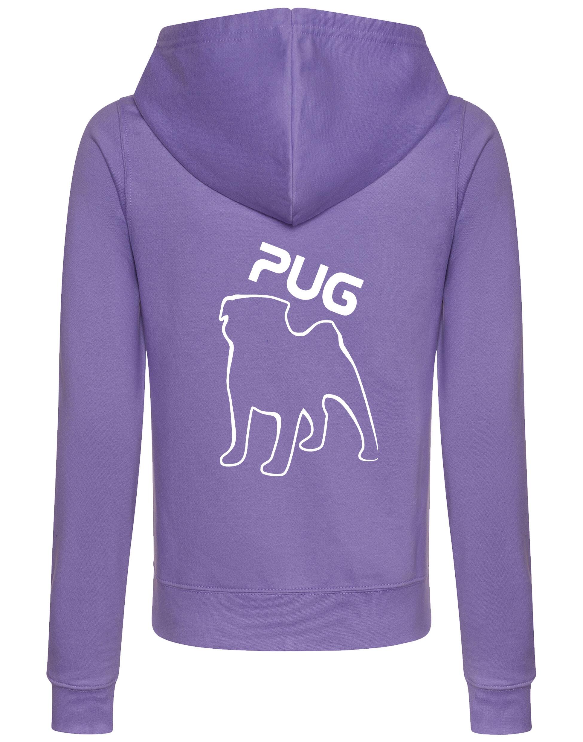 Women's Pug (Outline) Zipped Hoodie featuring exclusive outline artwork, crafted from premium breathable fabric with a cozy hood and practical front pockets for stylish, versatile comfort.