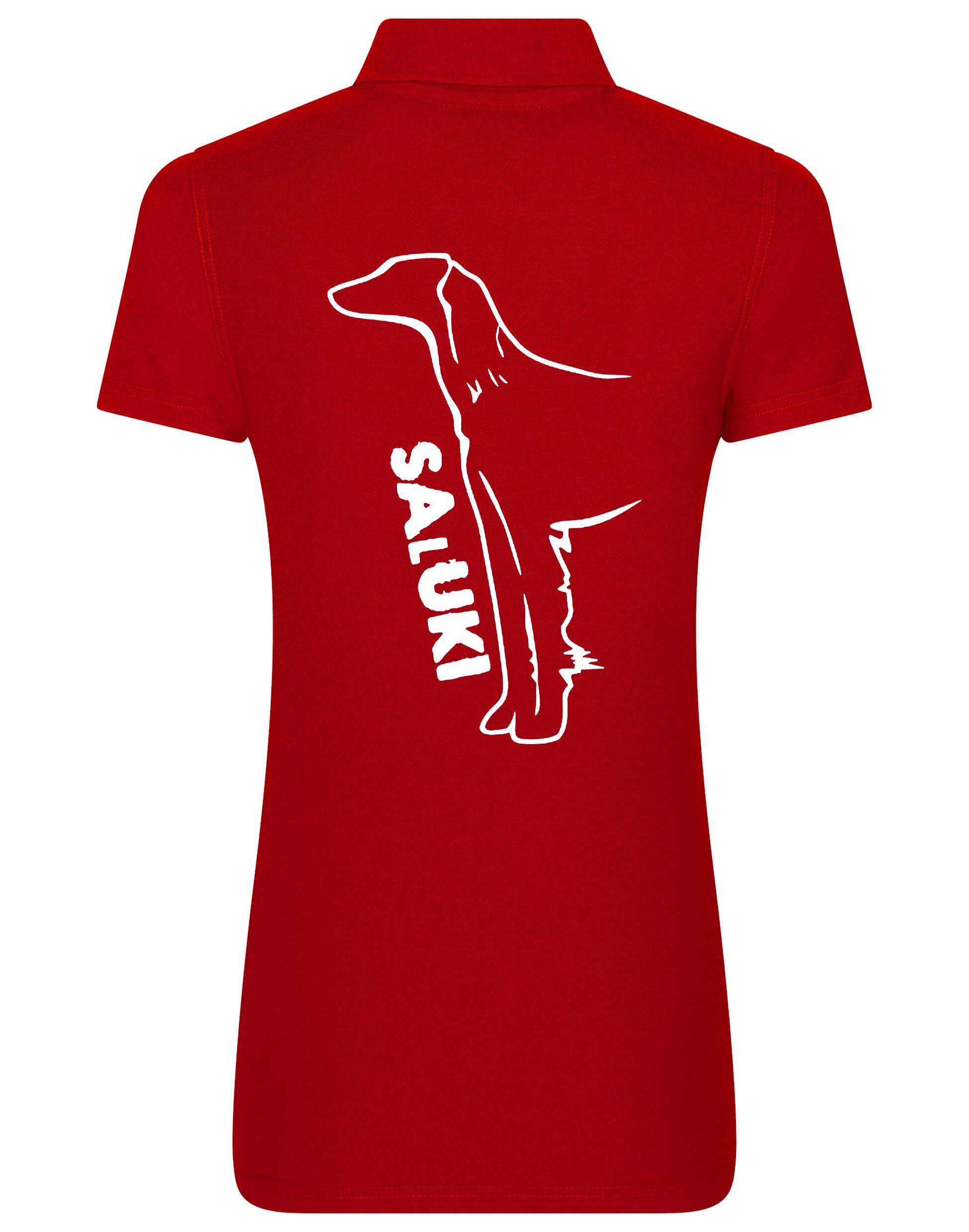 Saluki Women’s Cotton Polo featuring exclusive breed artwork, soft breathable cotton fabric, structured collar, flattering feminine fit, and polished style for breed enthusiasts.