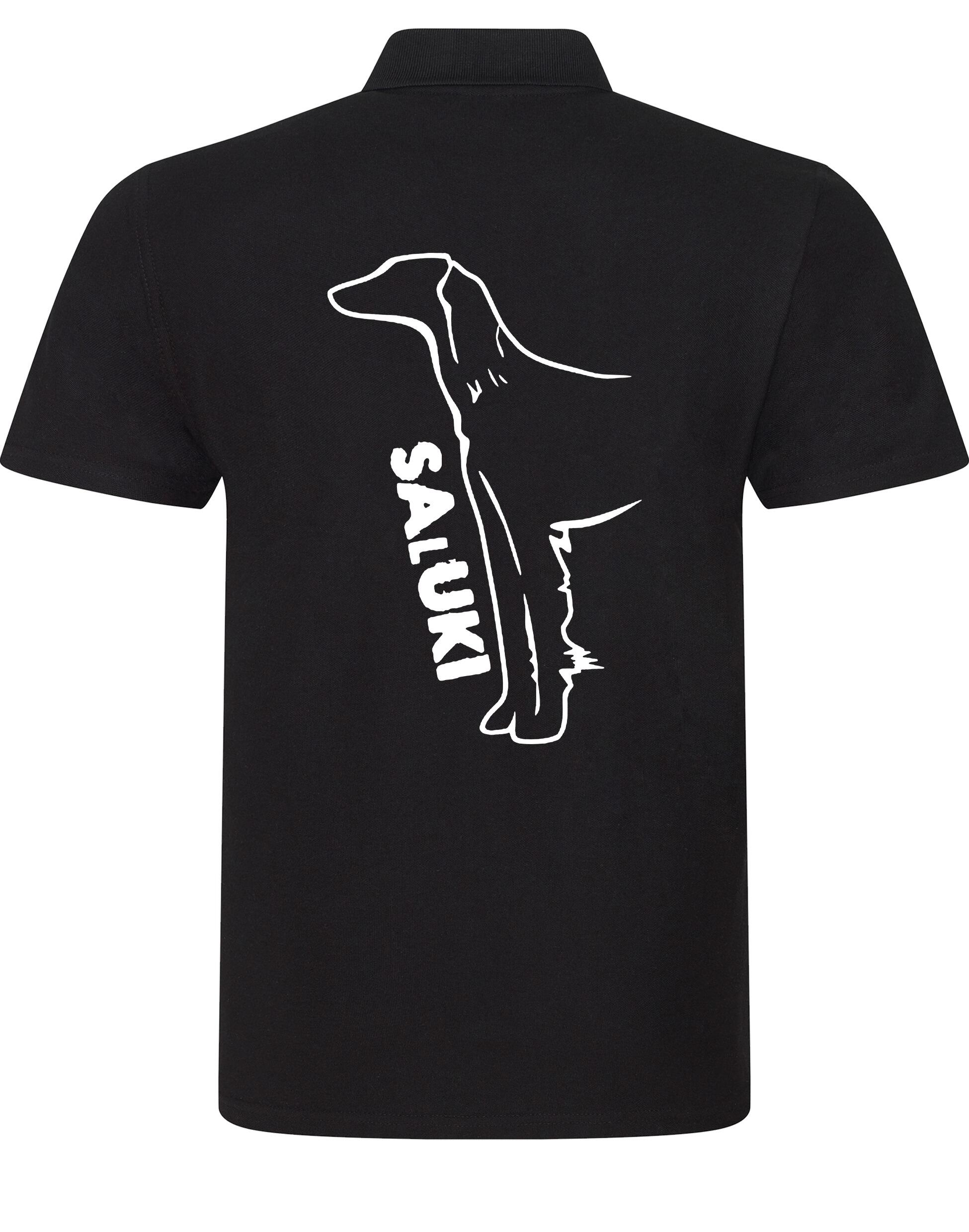 Saluki Unisex Cotton Polo featuring exclusive breed artwork, soft breathable cotton fabric, relaxed unisex fit, and classic polo collar for comfort, versatility, and breed pride.