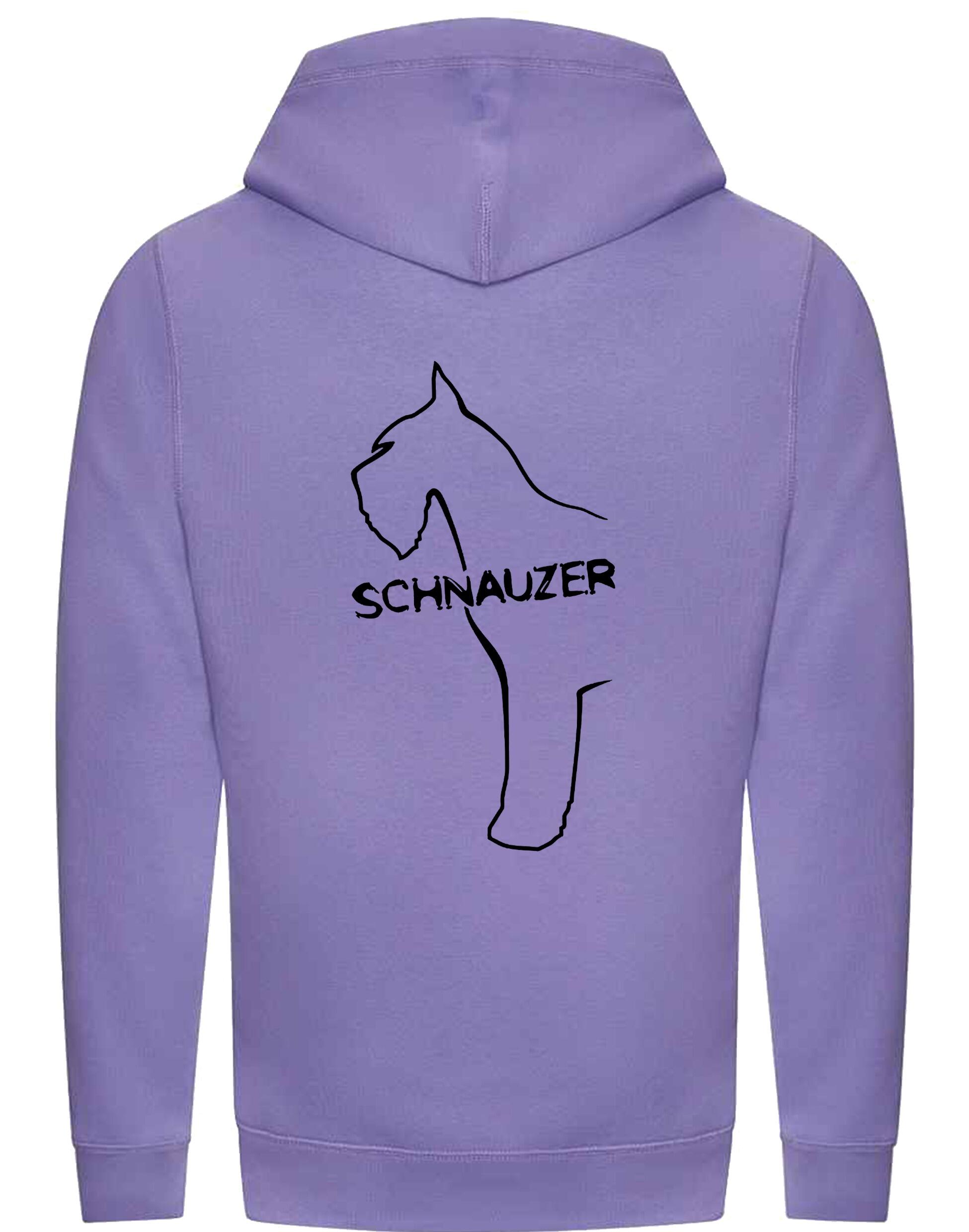 Schnauzer Unisex Crossneck Pullover Hoodie featuring exclusive breed artwork on the back, kangaroo pocket, ribbed cuffs, and brushed fleece lining for extra warmth and comfort. Ideal for Schnauzer enthusiasts and outdoor activities.