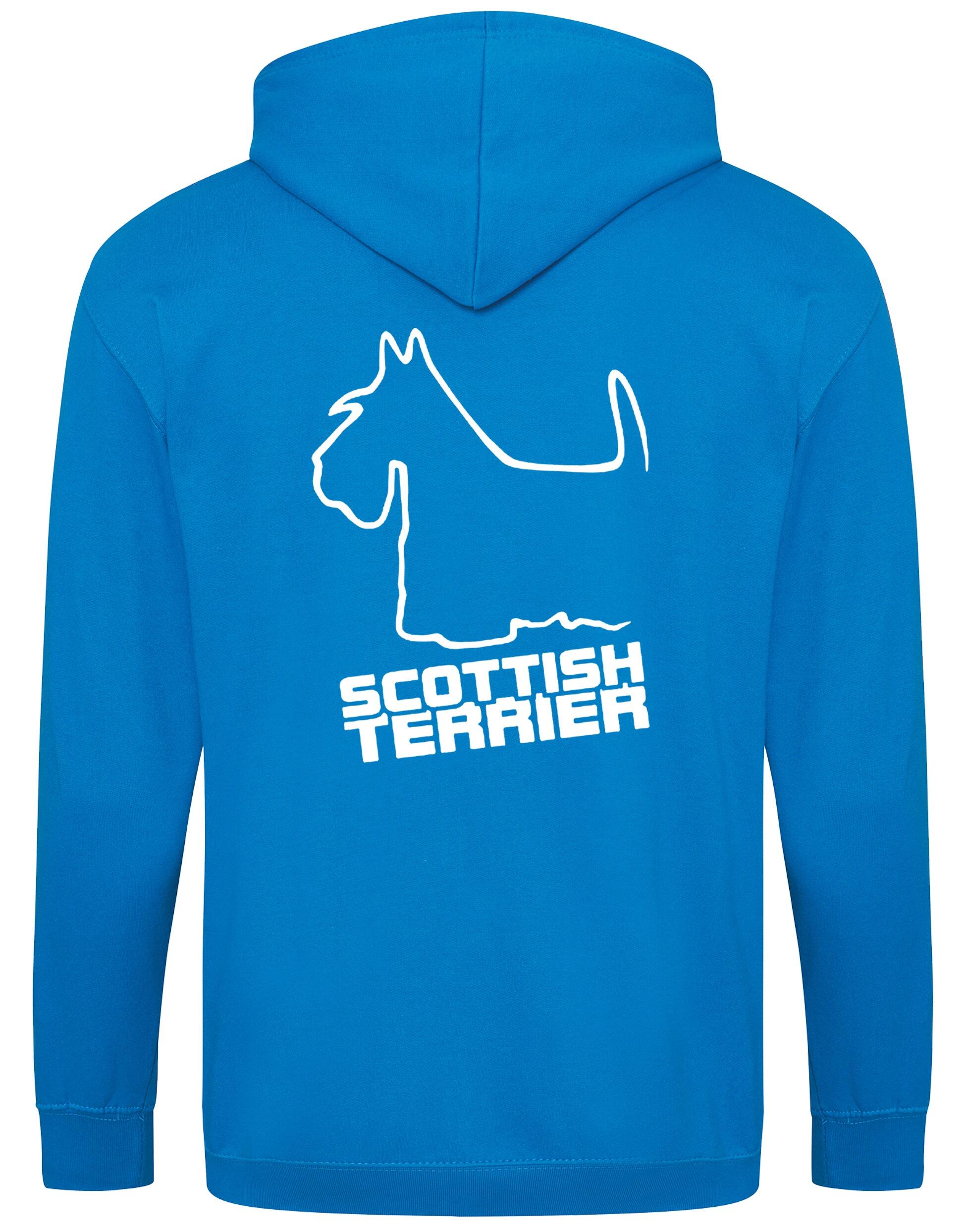 Scottish Terrier Zipped Hoodie with exclusive breed artwork, full-zip design, fleece lining, and customizable options.