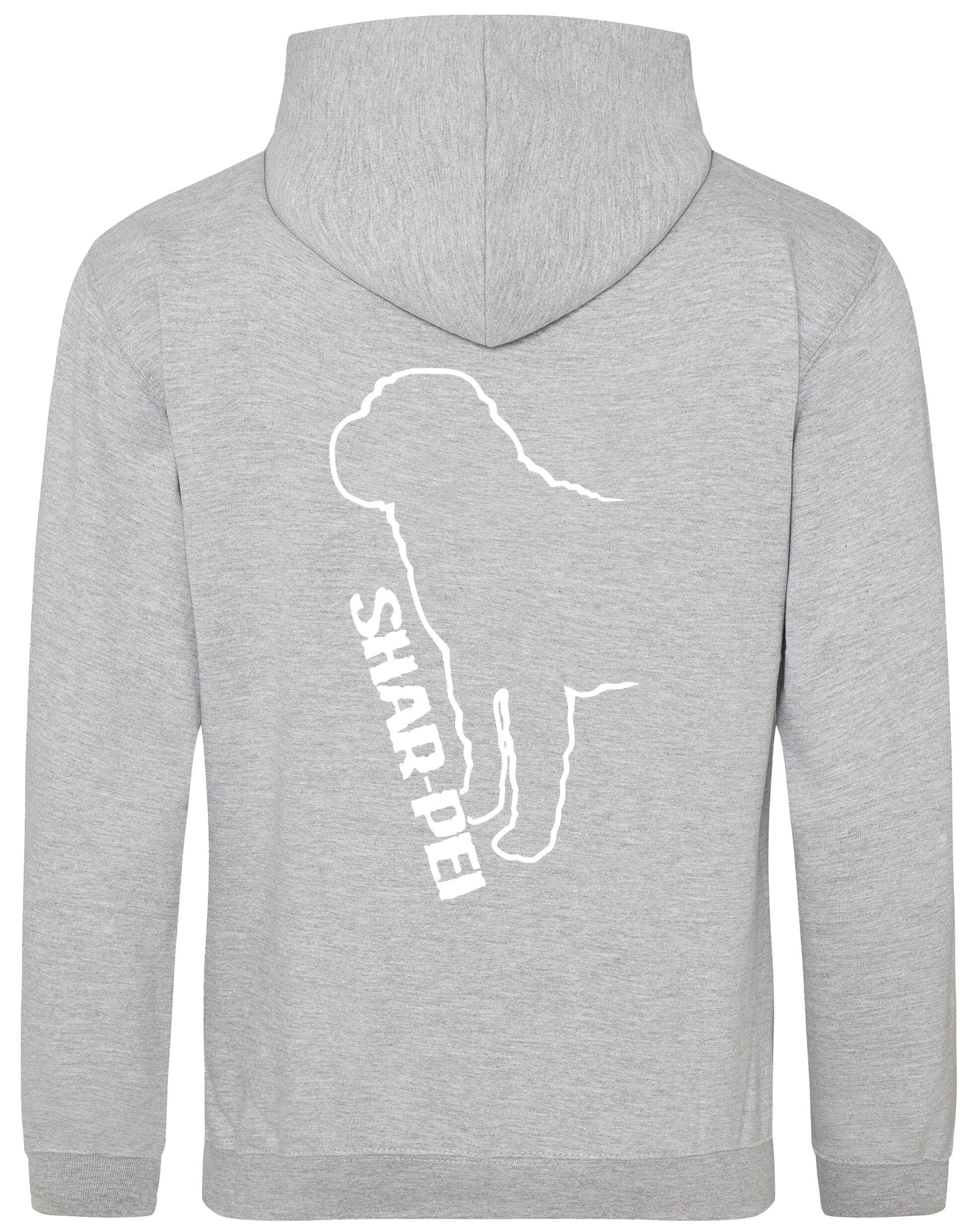 Shar Pei Design Pullover Hoodie featuring exclusive breed artwork, double-fabric hood, and kangaroo pocket.