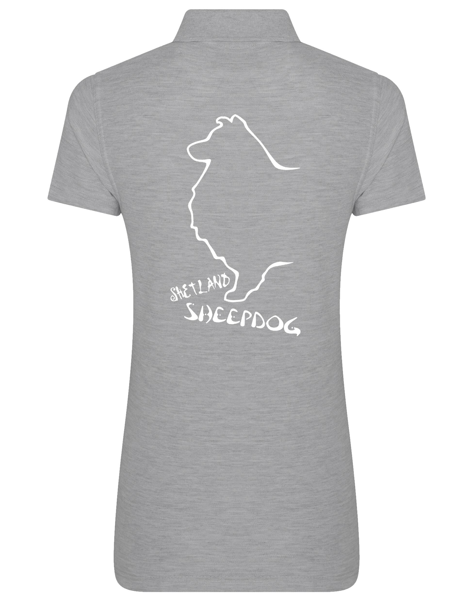 Women’s Cotton Polo featuring exclusive Shetland Sheepdog artwork on the back
