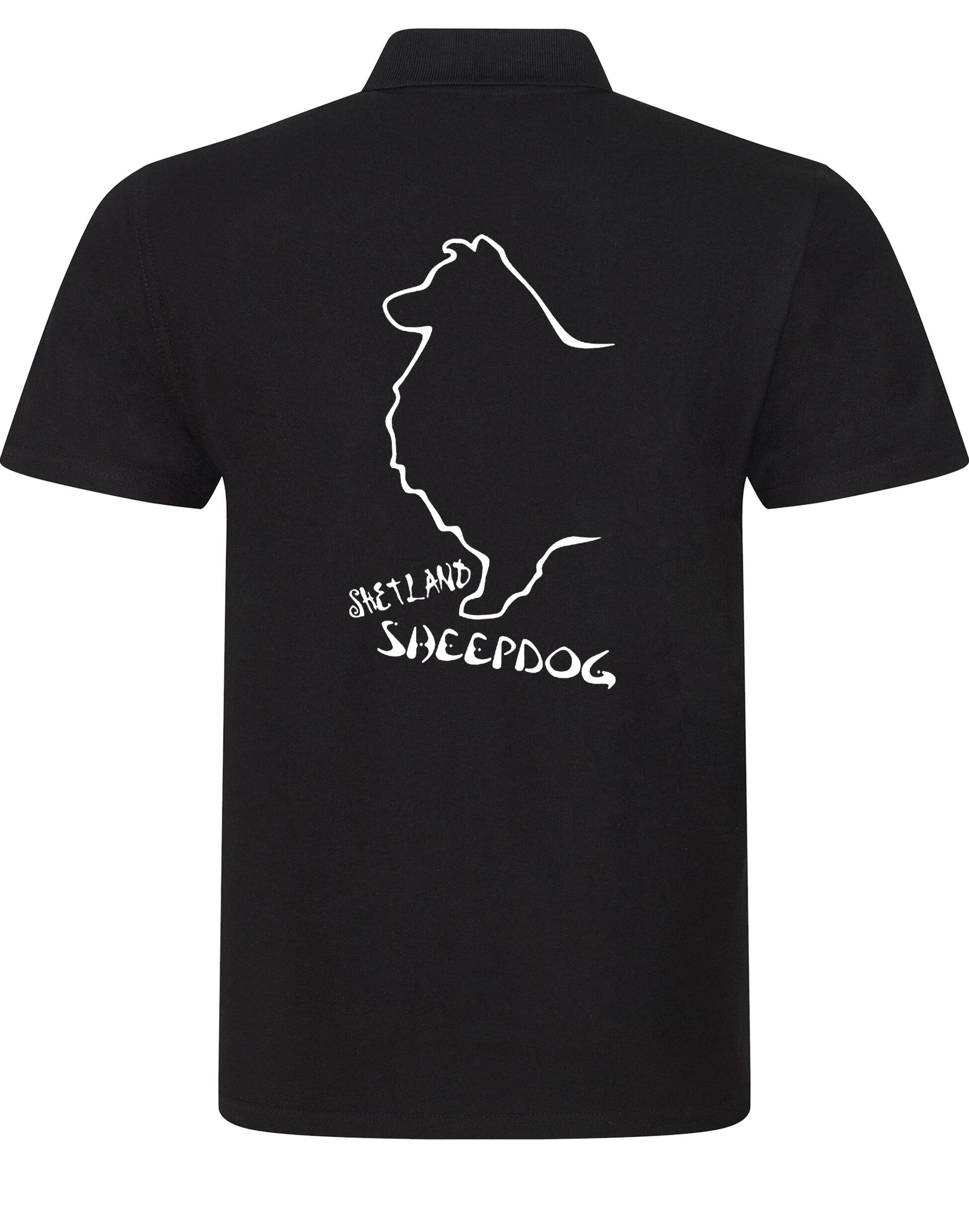 Unisex Cotton Polo featuring exclusive Shetland Sheepdog artwork on the back