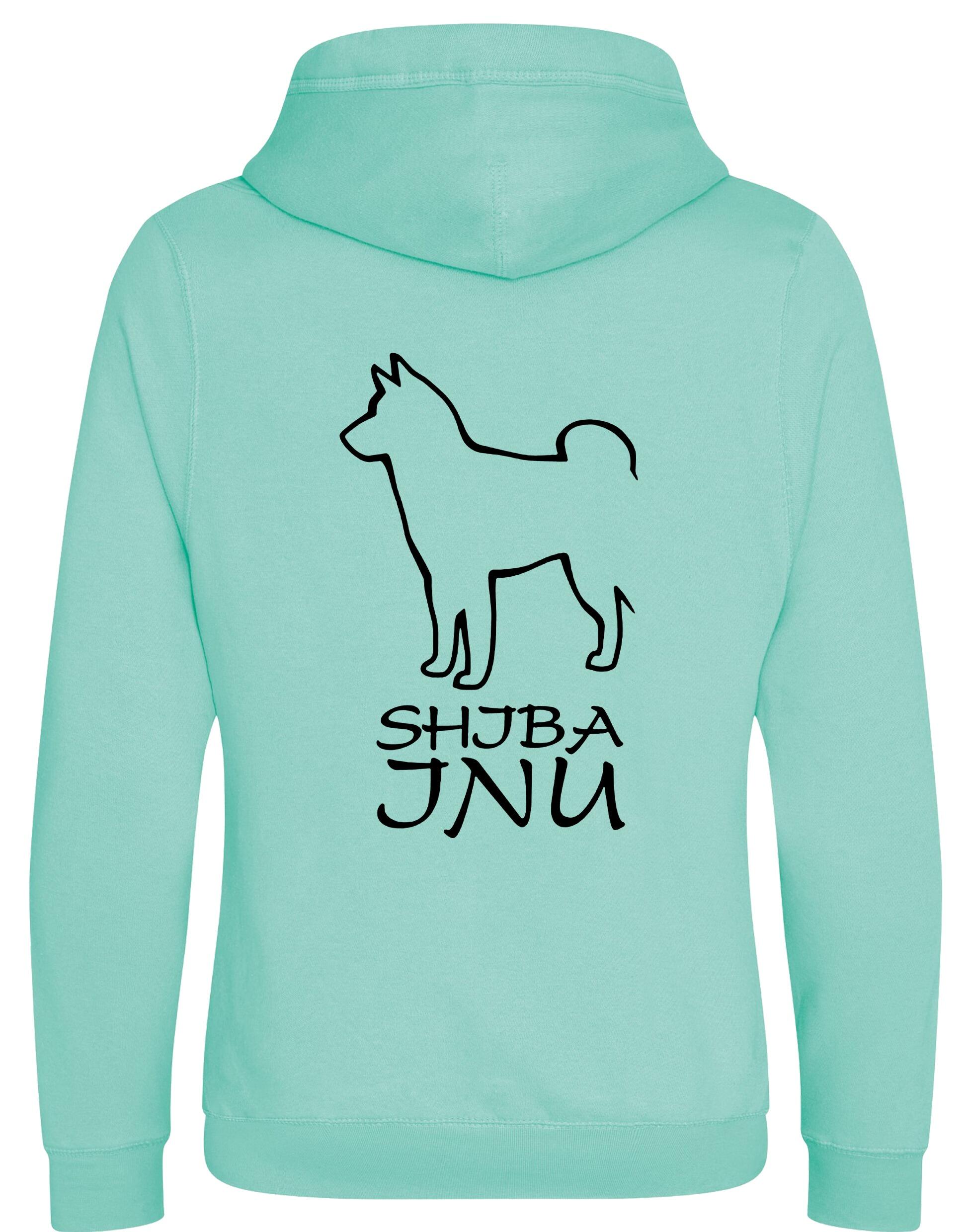 Unisex crossneck pullover hoodie with exclusive Shiba Inu artwork on the back, featuring a fleece-lined interior, kangaroo pocket, and ribbed cuffs – a cozy and stylish choice for breed lovers.