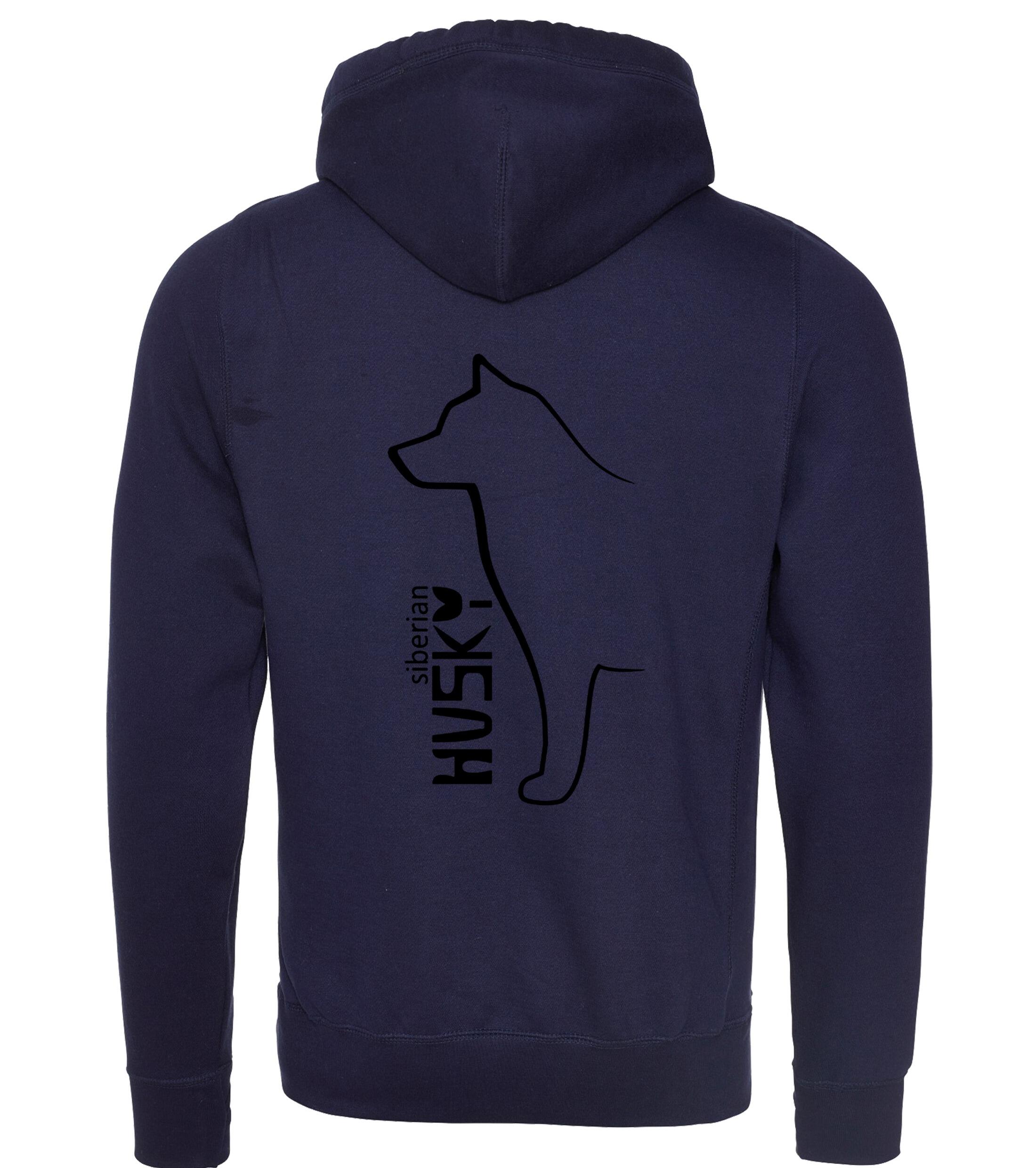 Unisex crossneck pullover hoodie featuring detailed Siberian Husky artwork on the back, made from heavy-blend fleece with a kangaroo pocket and ribbed cuffs—ideal for Husky enthusiasts seeking warmth and style.