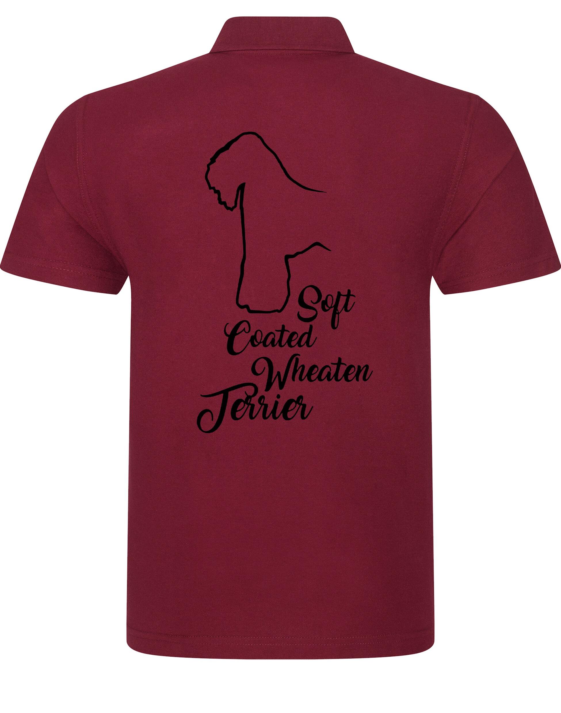 Unisex cotton polo shirt with Soft Coated Wheaten Terrier artwork on the back, lightweight and breathable with a relaxed fit