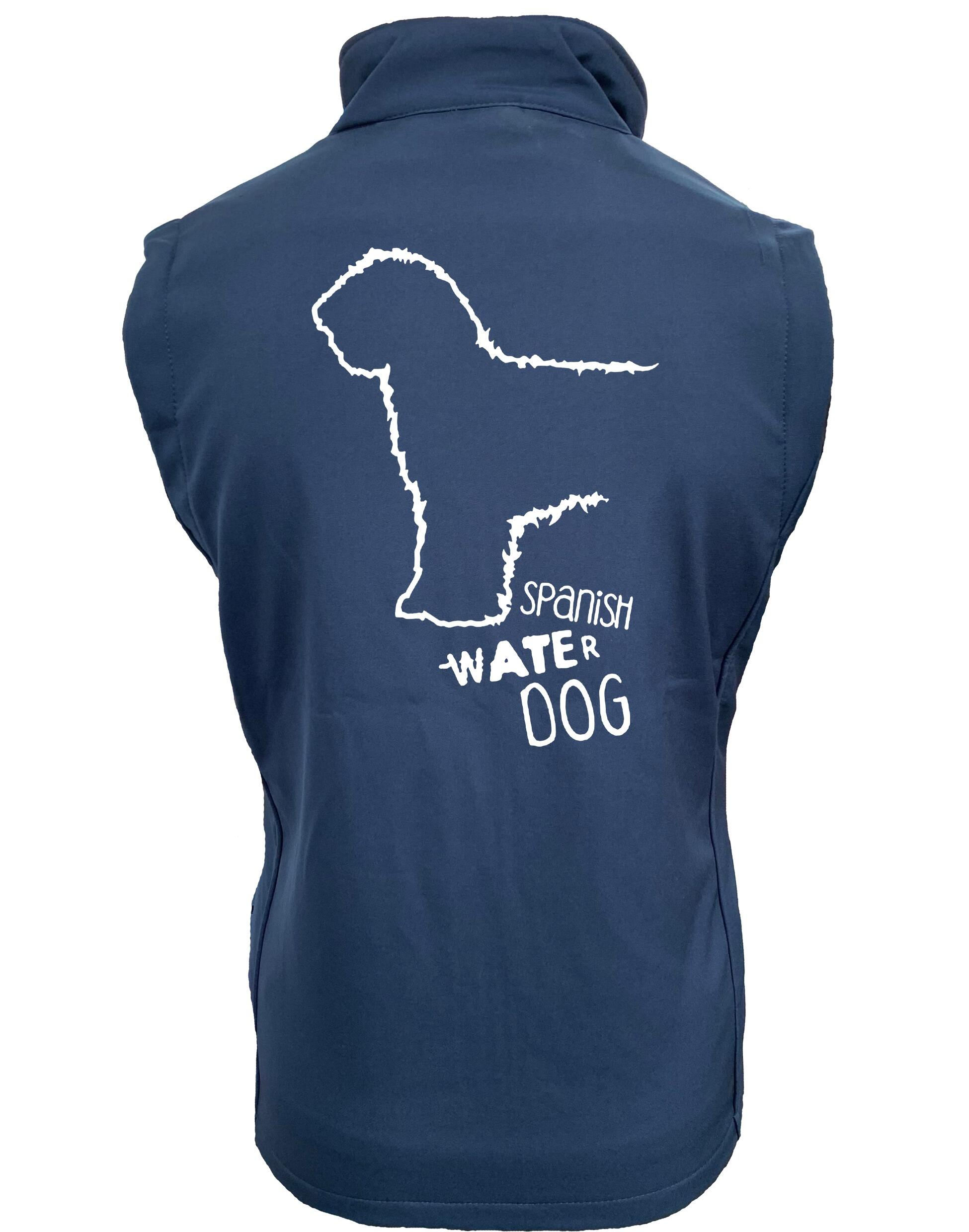 Unisex softshell gilet with Spanish Water Dog design on the back. Features water-resistant fabric, fleece lining, full-zip front, and side pockets—ideal for outdoor walks, breed events, or everyday layering.