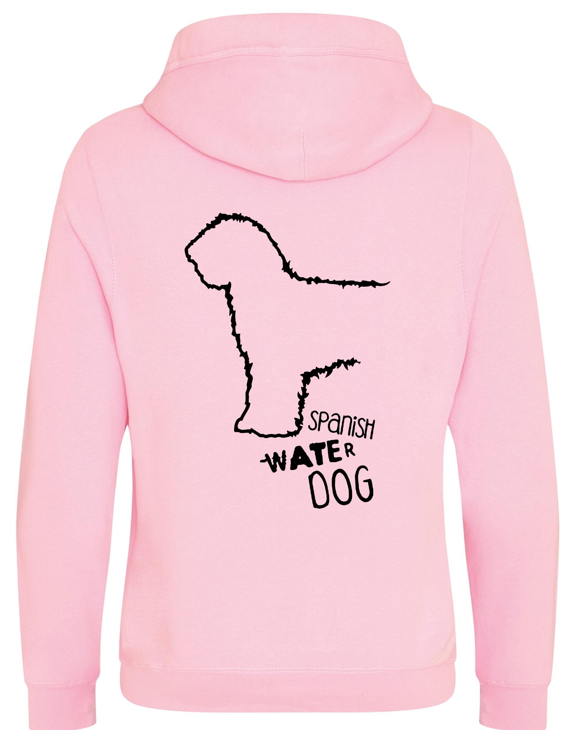 Unisex Crossneck Pullover Hoodie featuring exclusive Spanish Water Dog artwork on the back. Made from heavyweight fleece with a brushed interior, modern crossneck design, kangaroo pocket, and ribbed cuffs—ideal for stylish dog lovers.