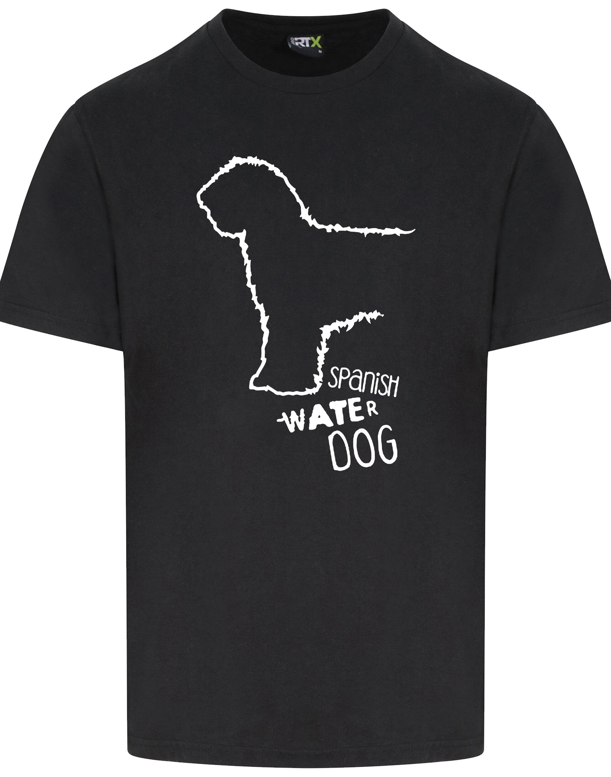 Unisex Roundneck T-shirt with Spanish Water Dog design printed on the front. Features a relaxed fit, classic neckline, and lightweight cotton for everyday comfort and style. Ideal for breed lovers and casual wear.