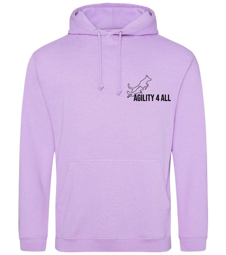 Agility 4 All - Official Clothing - Lavender Hoodie (Front with black printed logo)
