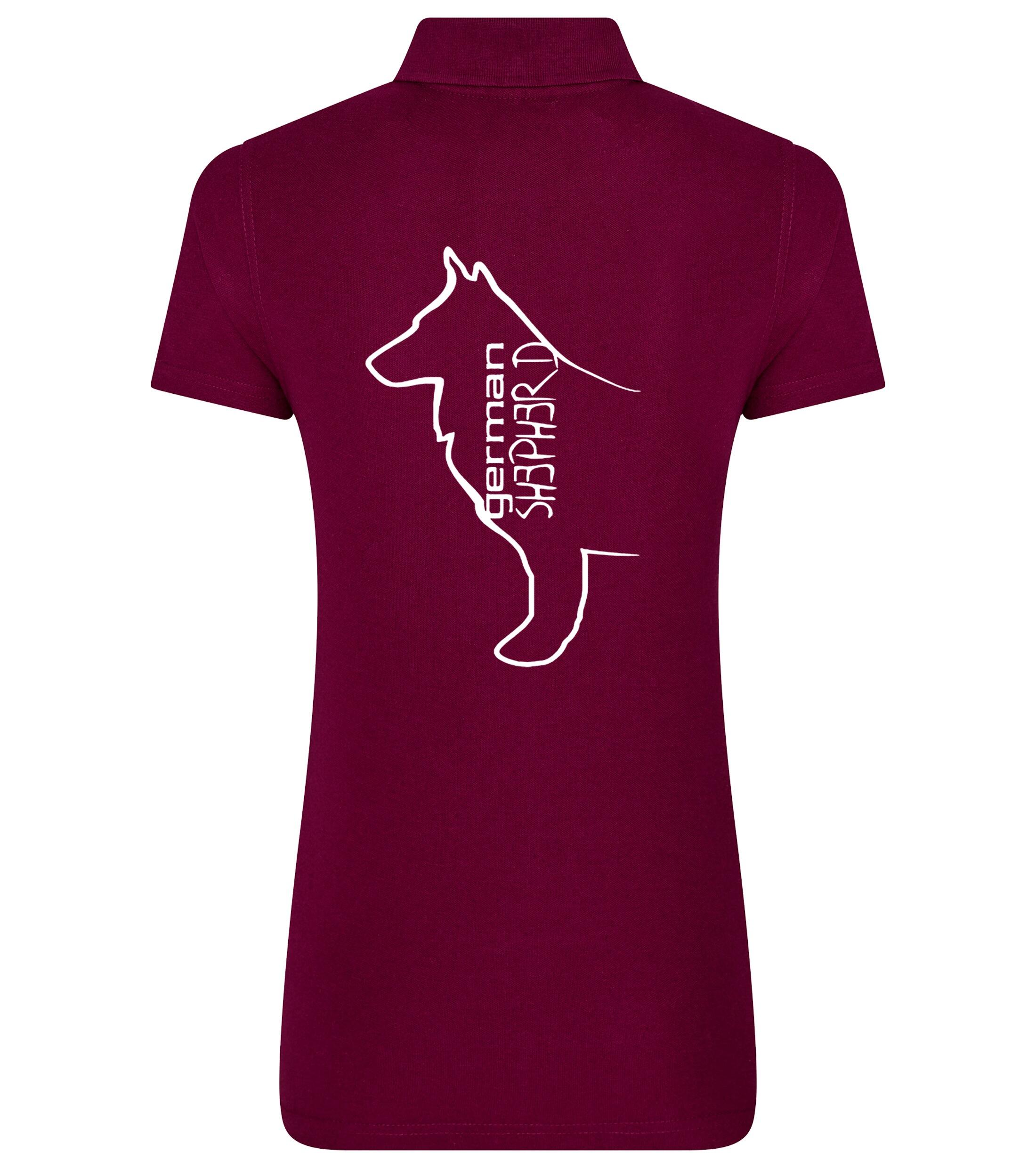 Female German Shepherd Polo Shirt Burgundy (White)