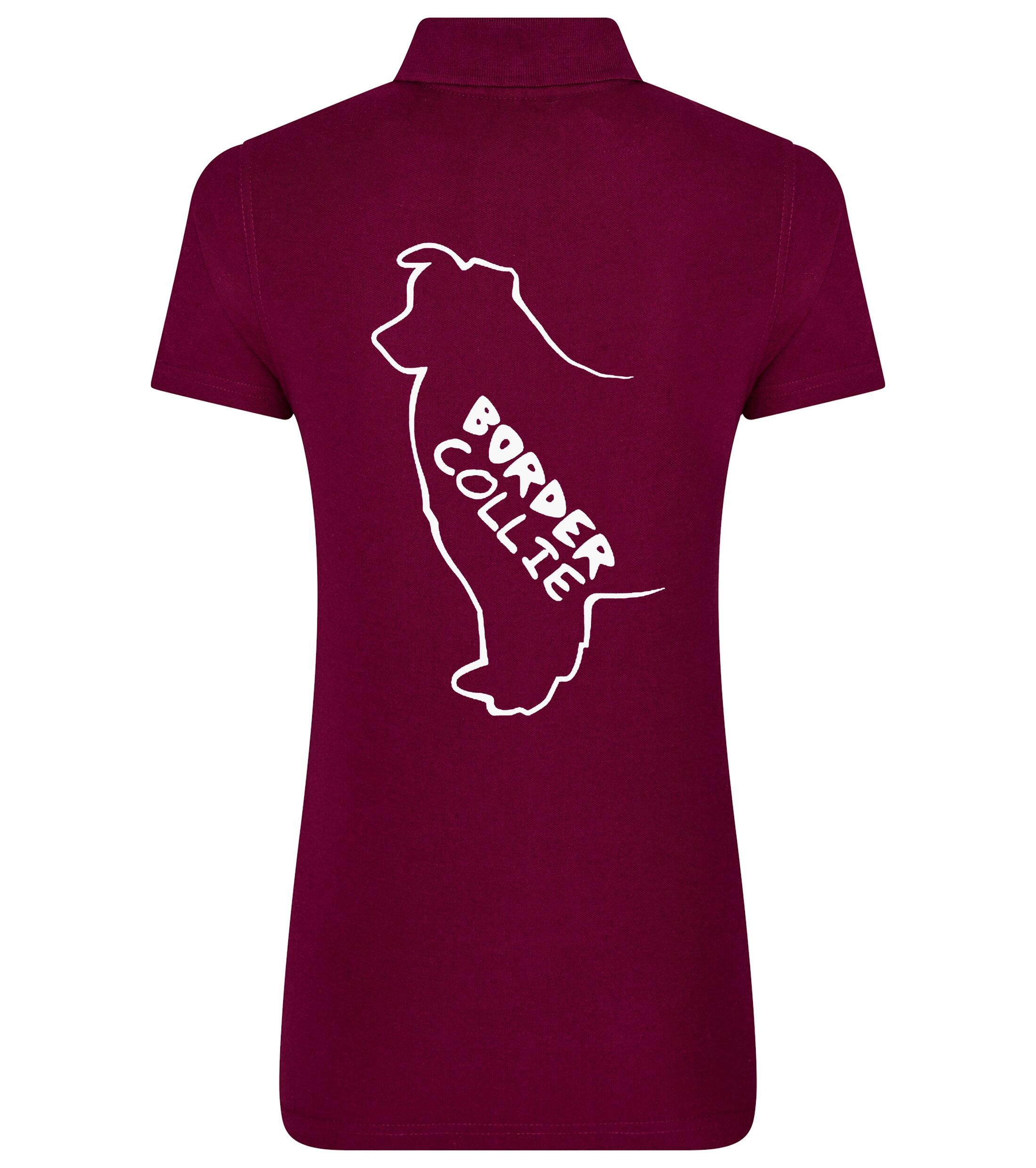 Female Border Collie Polo Shirt Burgundy (White)