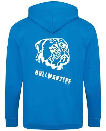 Unisex Bullmastiff (Head) Zipped Hoodie Sapphire Blue (White)