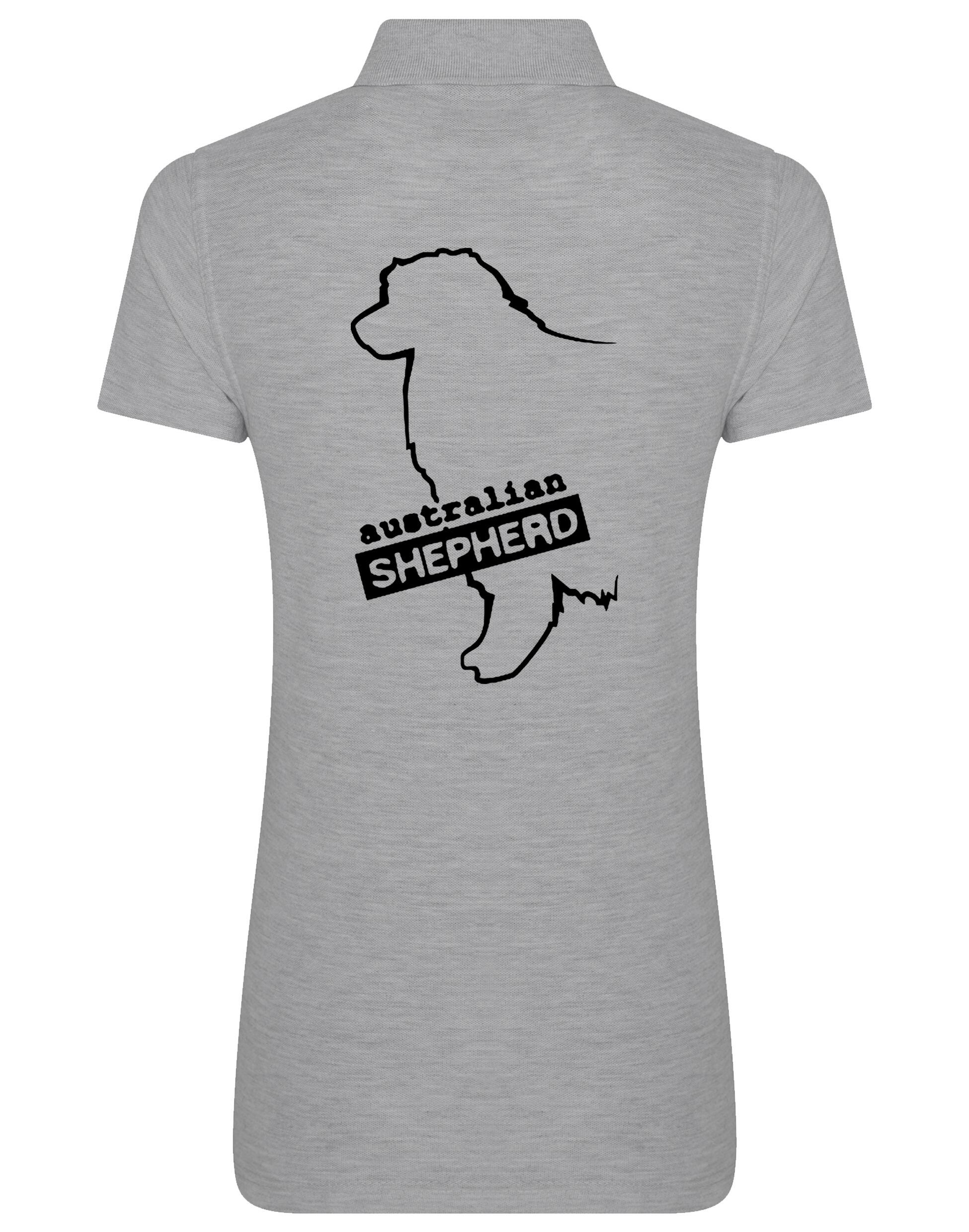 Female Australian Shepherd Polo Shirt Heather Grey (Black)