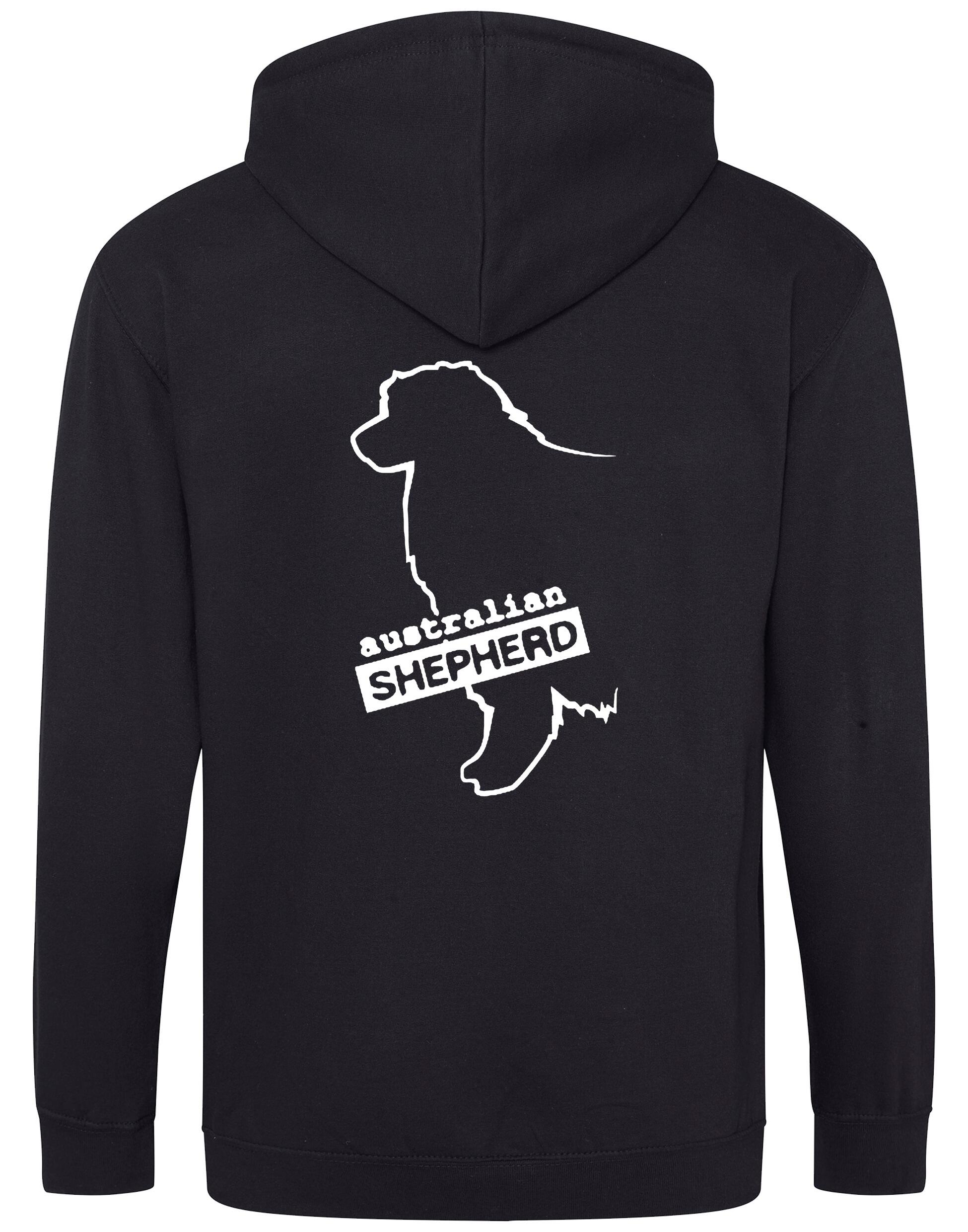 Unisex Australian Shepherd Zipped Hoodie Black (White)