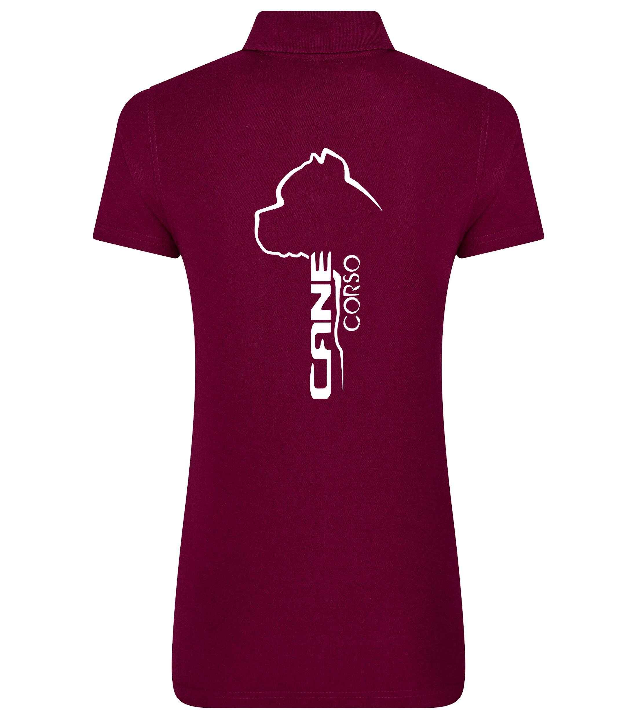 Female Cane Corso Polo Shirt Burgundy (White)