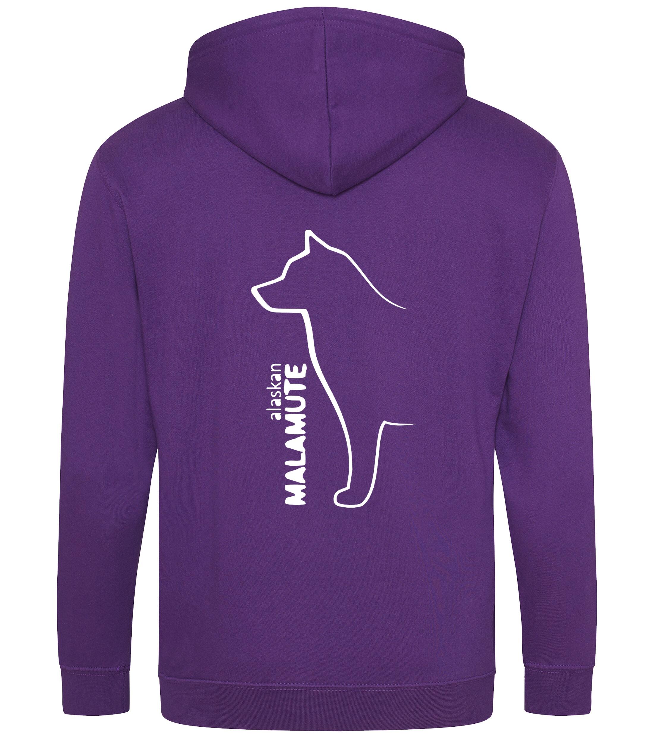 Unisex Alaskan Malamute Zipped Hoodie Purple (White)