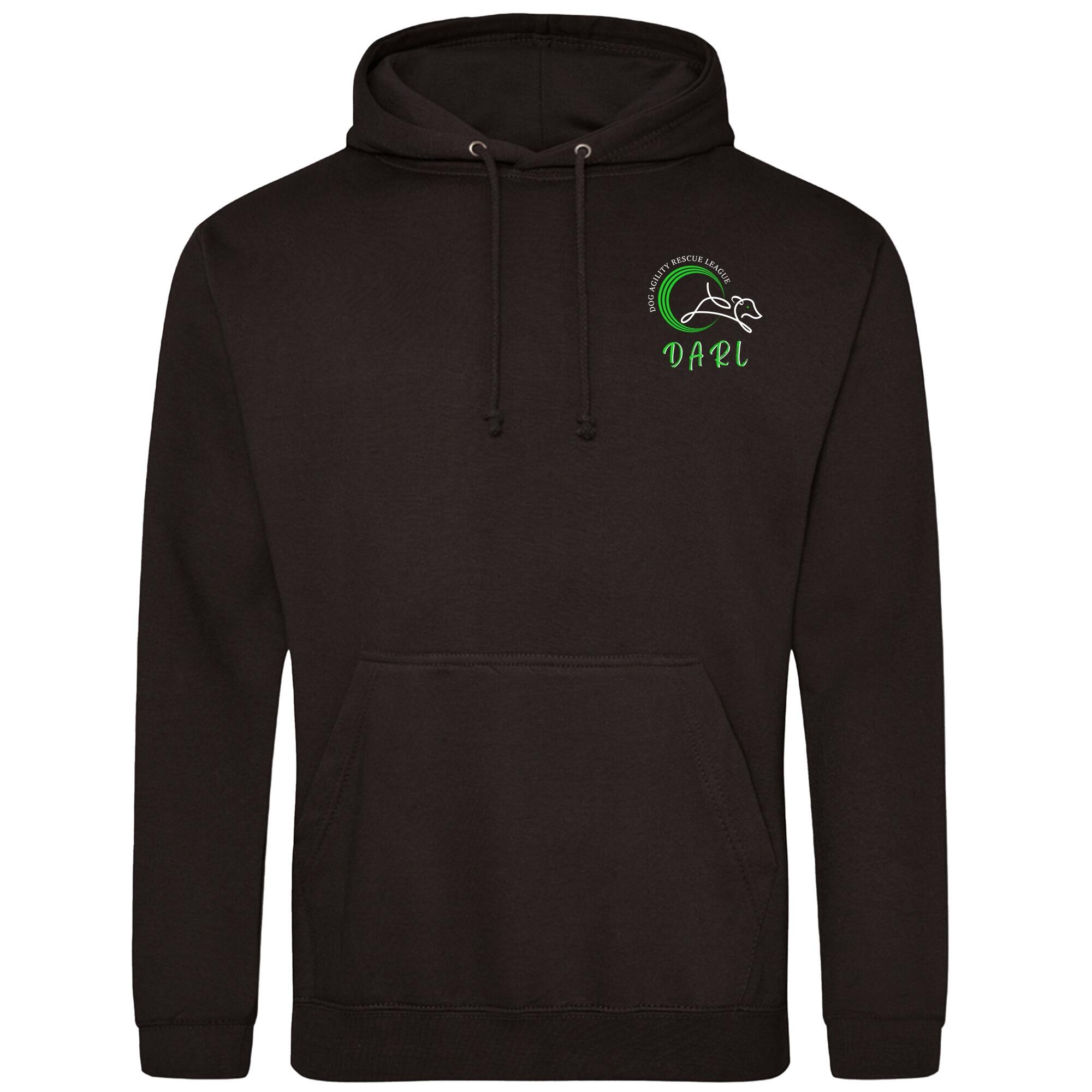 DARL Official Black Unisex Pullover Hoodie featuring the iconic logo, designed for comfort and warmth, supporting the Dog Agility Rescue League.