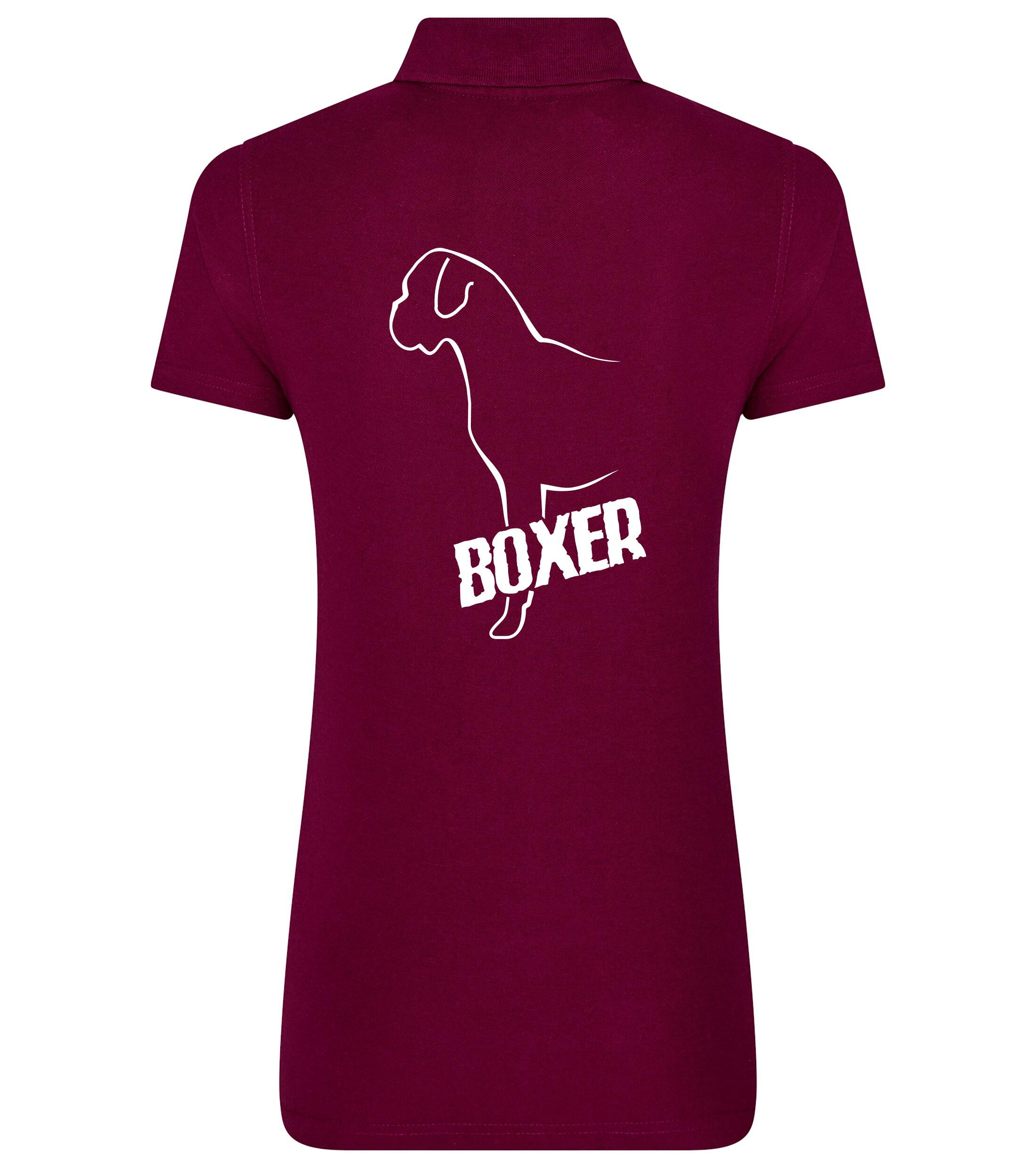 Female Boxer Ear Drop Polo Shirt Burgundy (White)
