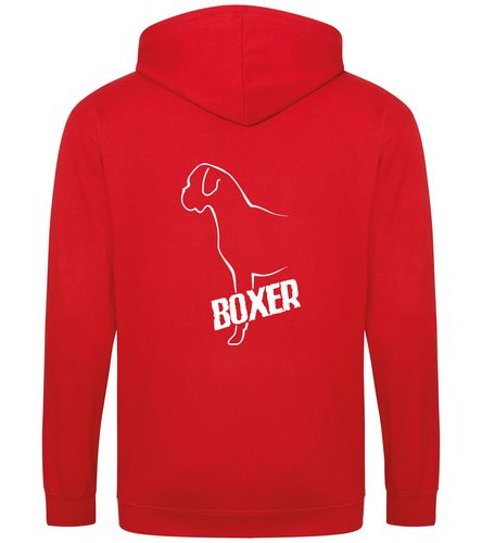 Unisex Boxer Ear Drop Zipped Hoodie Red (White)