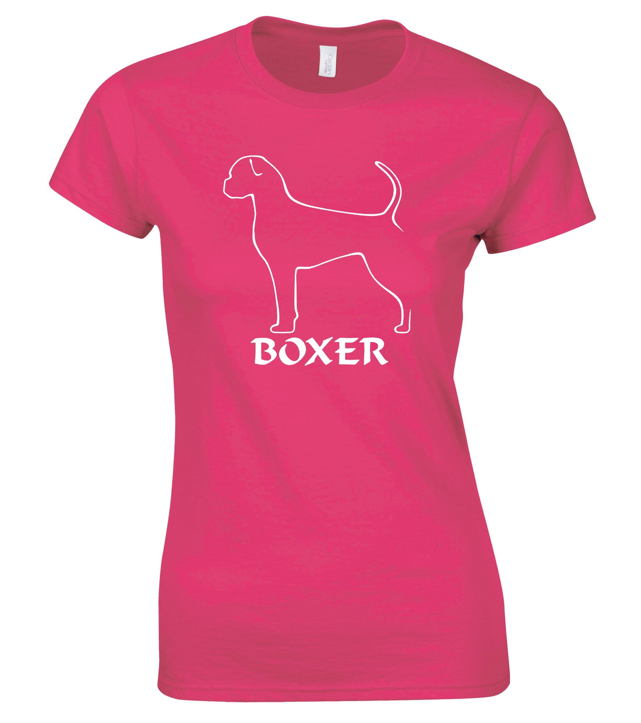 Female Boxer Ear Drop (2) Roundneck T-Shirt Pink (White)