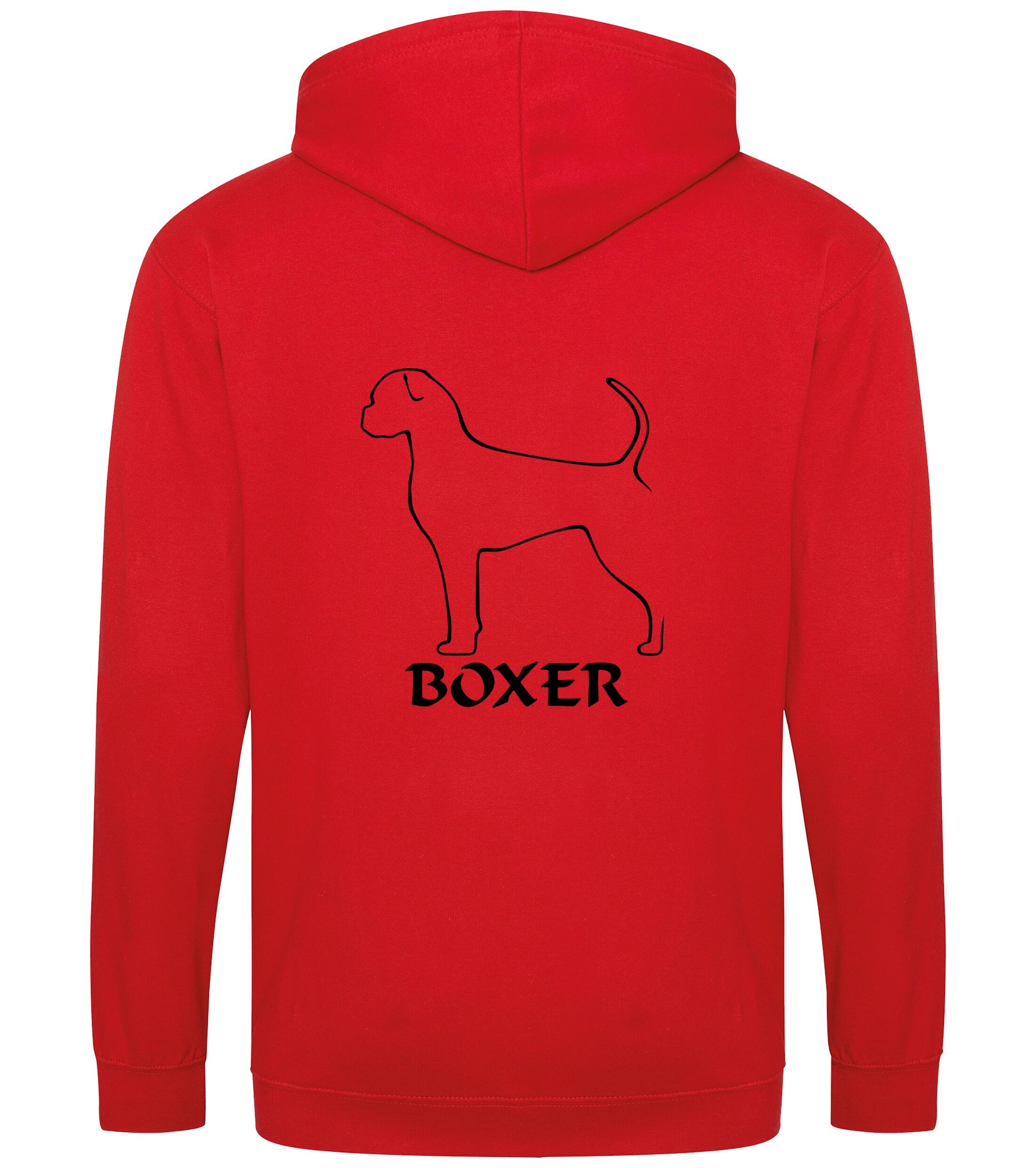 Unisex Boxer Ear Drop (2) Zipped Hoodie Red (Black)