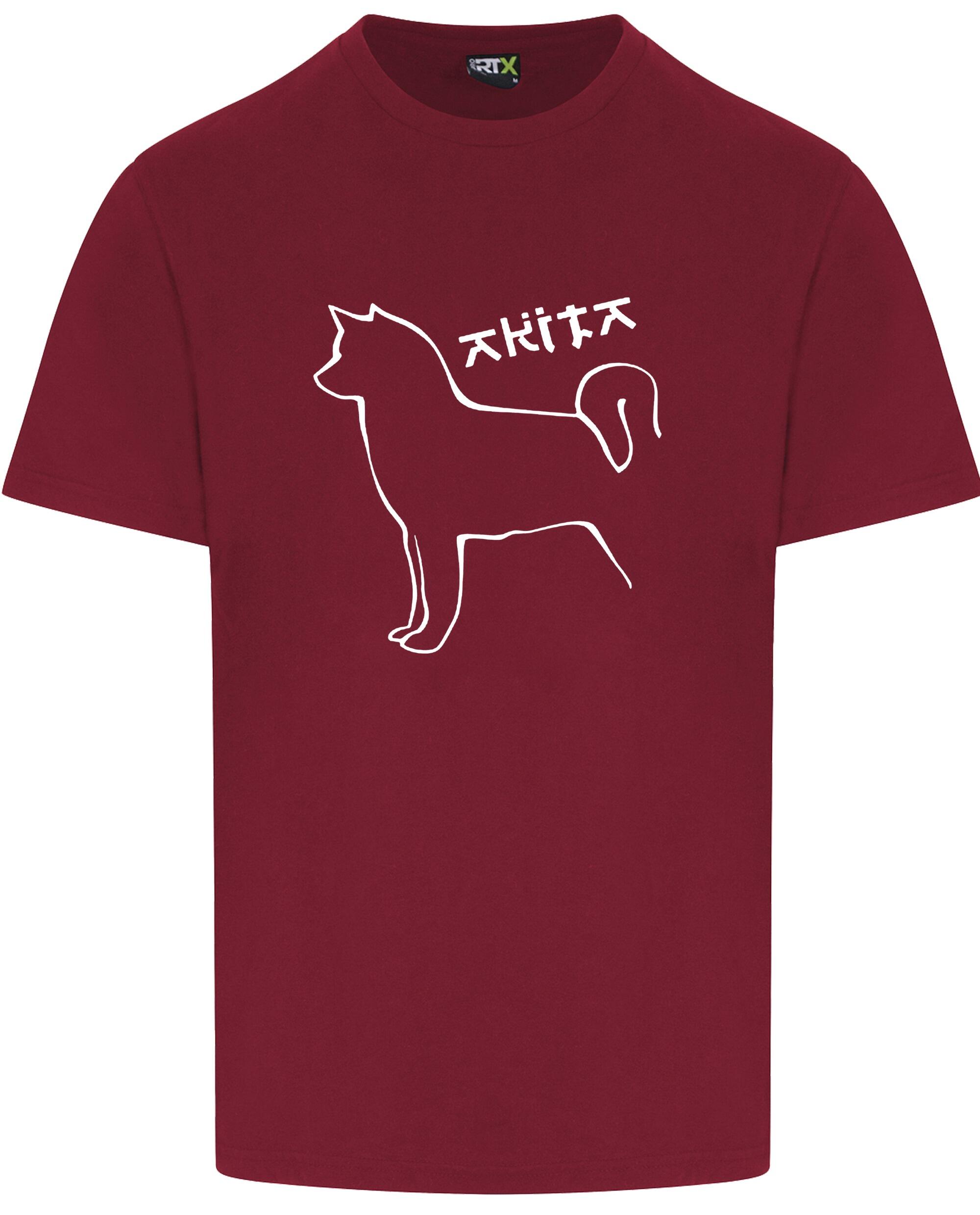 Unisex Akita Roundneck T-Shirt Burgundy (White)