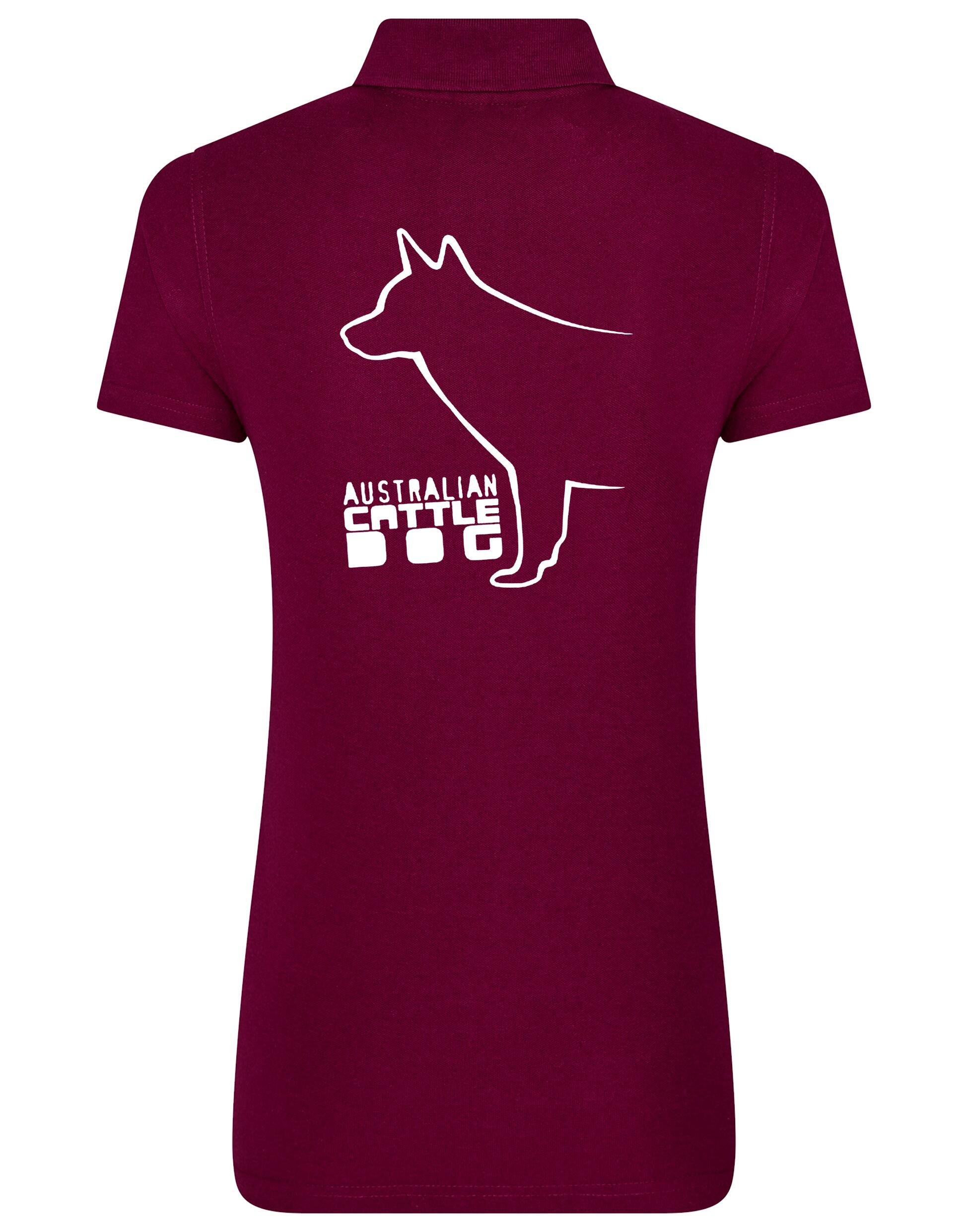 Female Australian Cattle Dog Polo Shirt Burgundy (White)