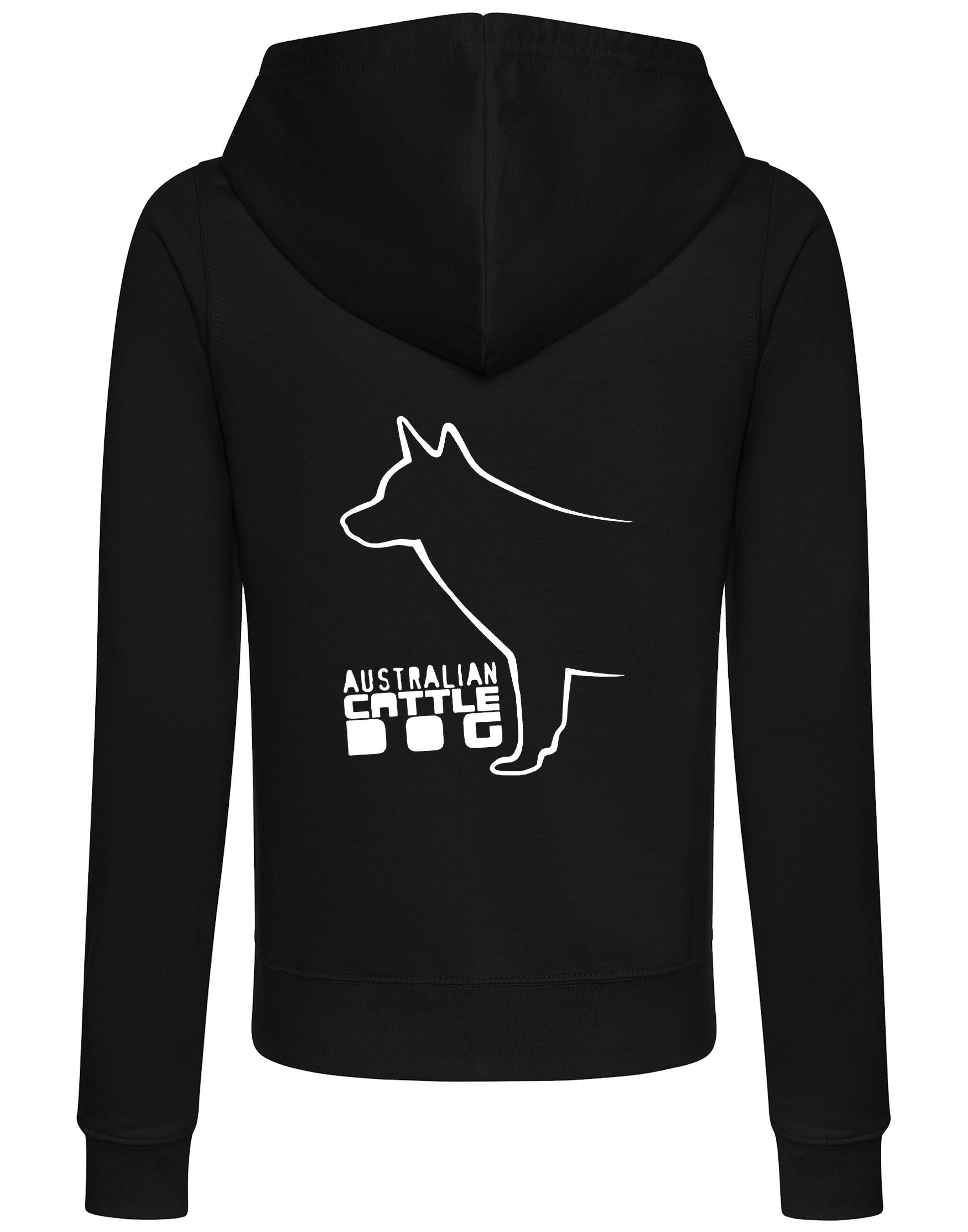 Female Australian Cattle Dog Zipped Hoodie Black (White)