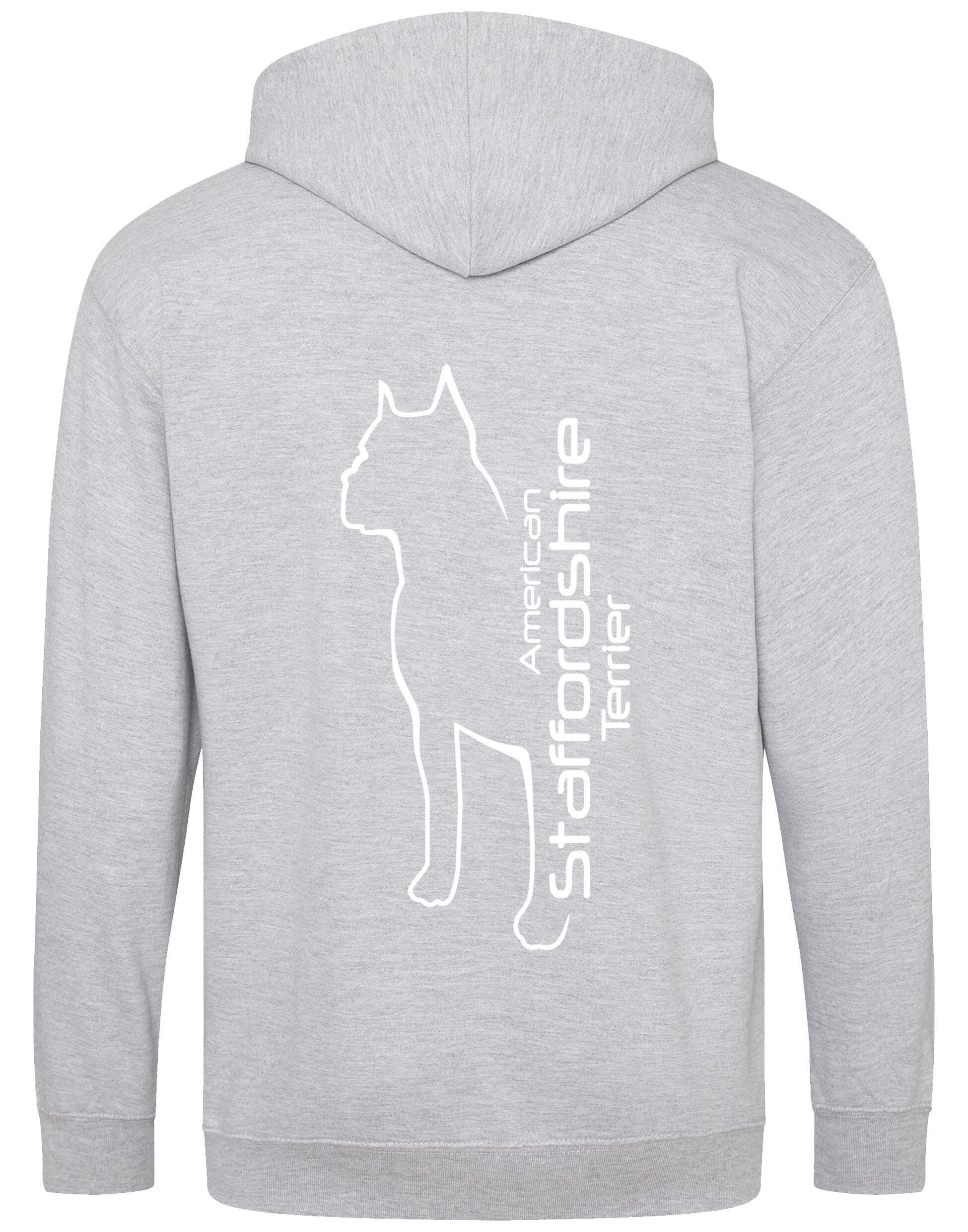 Unisex American Staffordshire Terrier Zipped Hoodie Heather Grey (White)