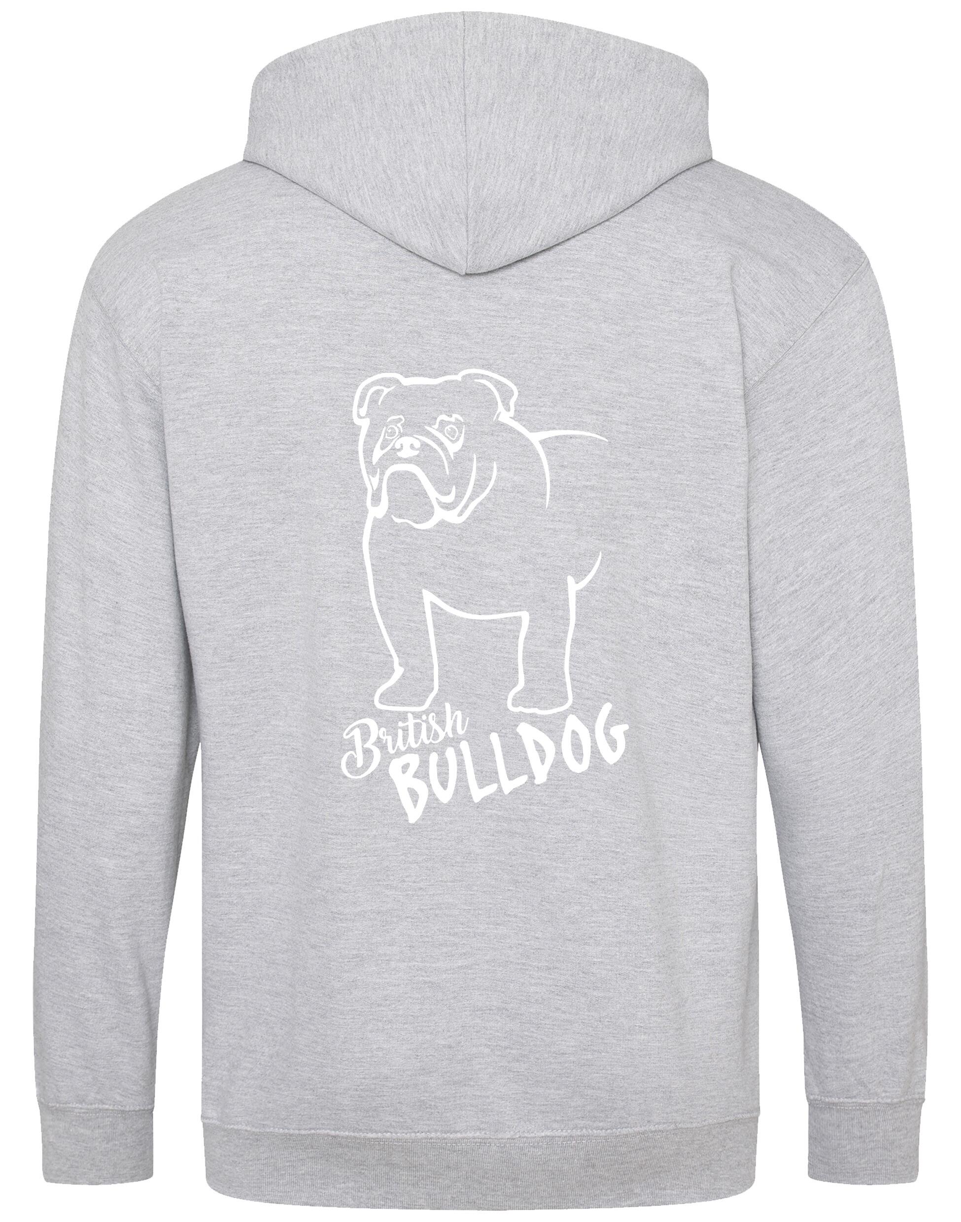 Unisex British Bulldog Zipped Hoodie Heather Grey (White)