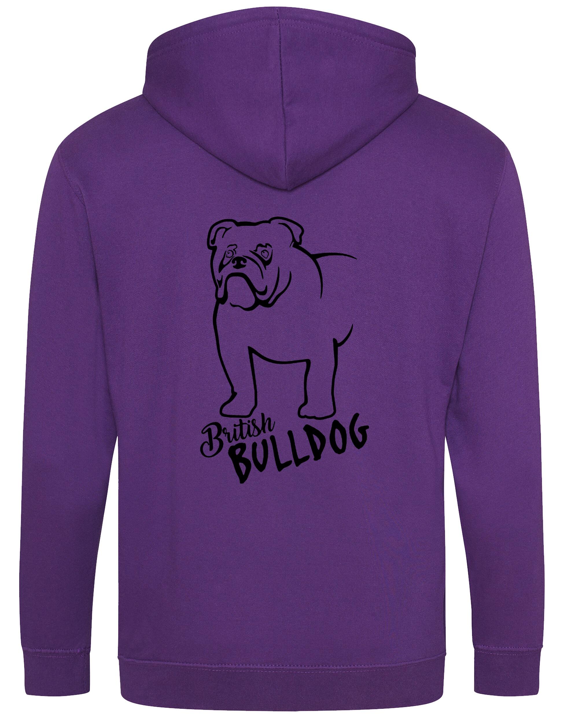 Unisex British Bulldog Zipped Hoodie Purple (Black)