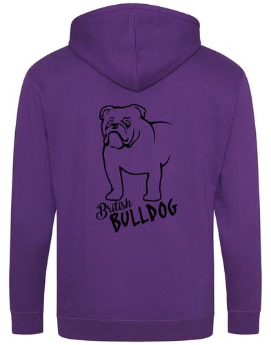 Unisex British Bulldog Zipped Hoodie Purple (Black)