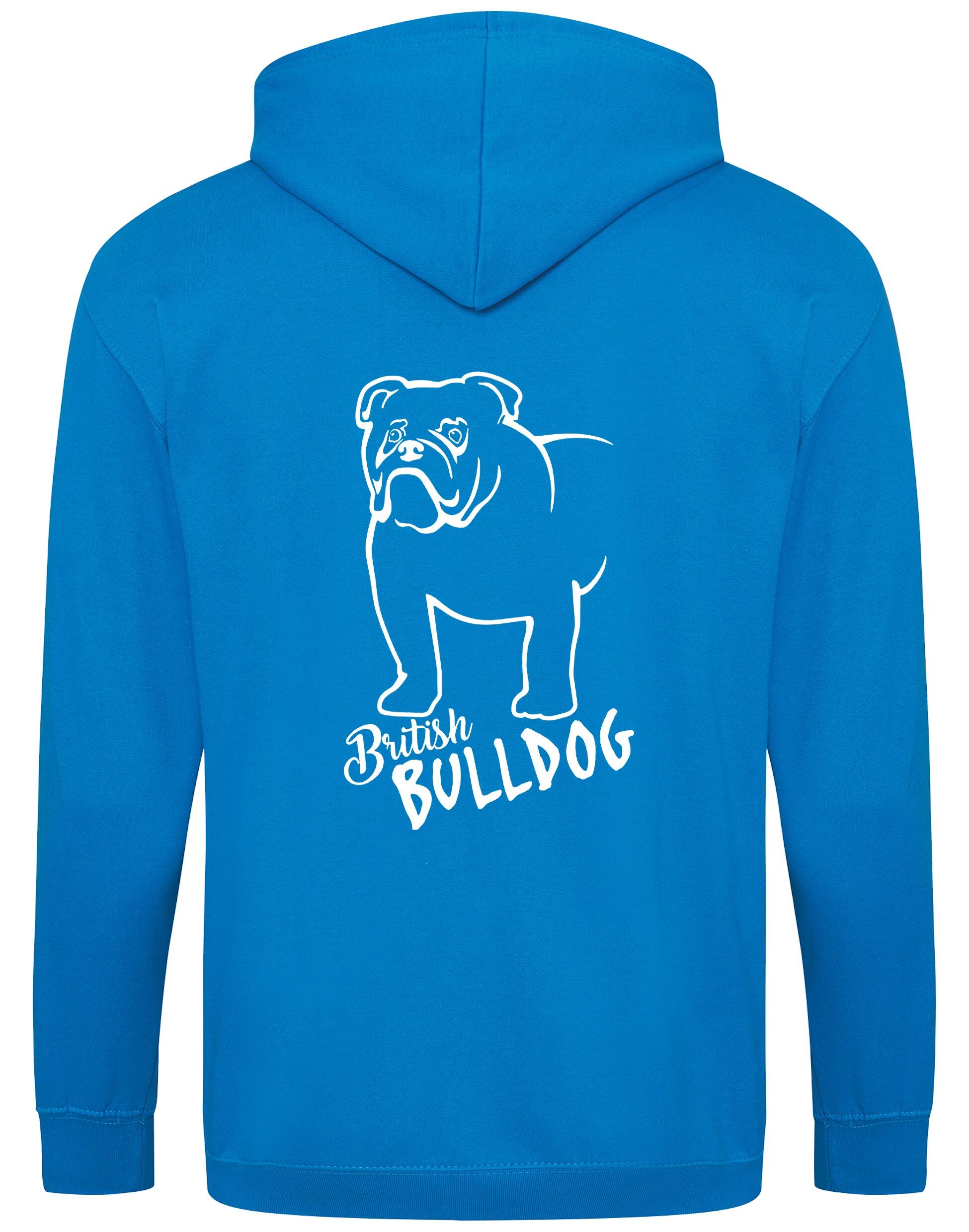 Unisex British Bulldog Zipped Hoodie Sapphire Blue (White)